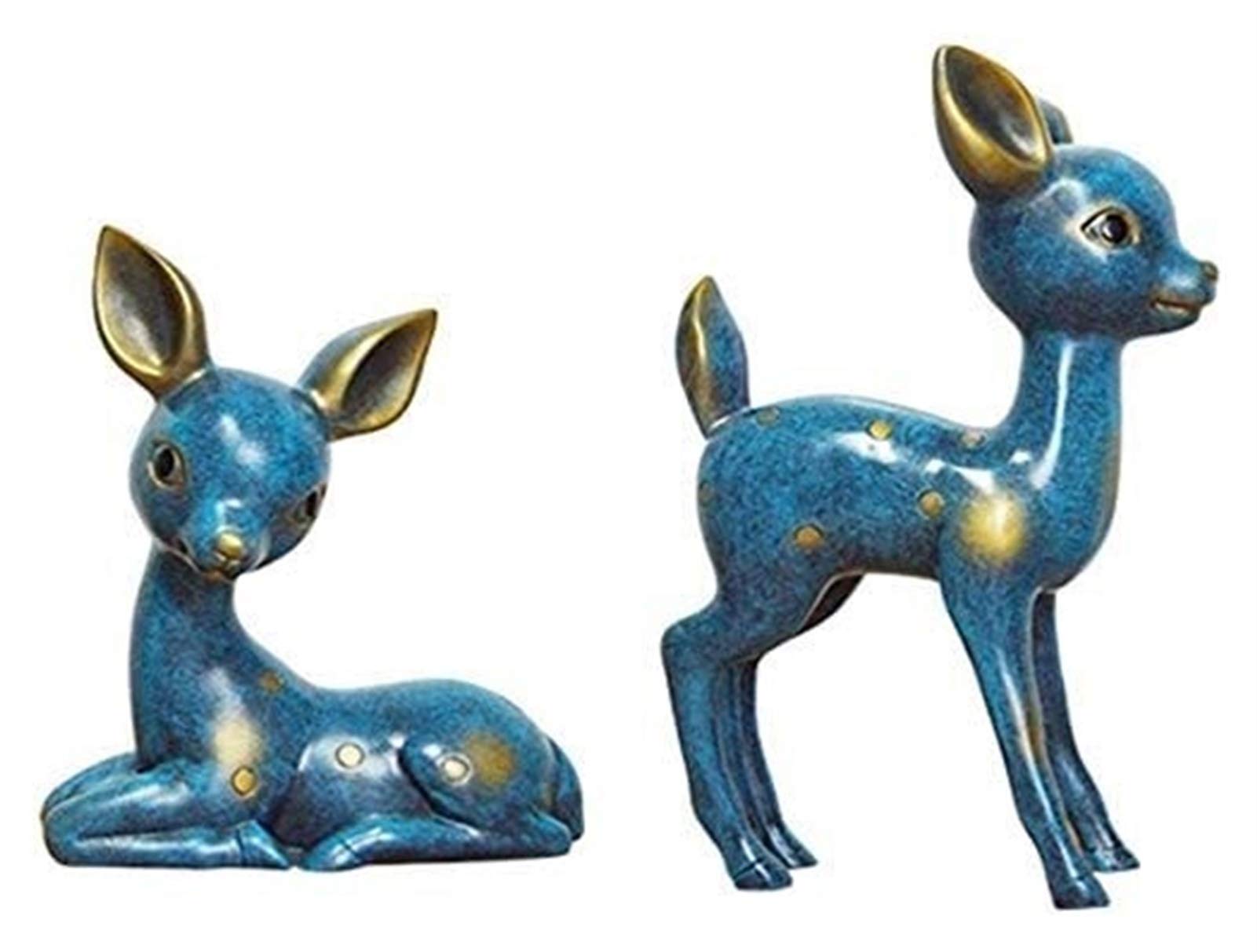 Blue Reindeer Lovers Statue Set - 2PCS Resin Animal Sculpture for Tabletop, Home Decor, Wedding Gift & Art Collection | Perfect for Christmas Decor, Couples Gifts, and Desktop Display