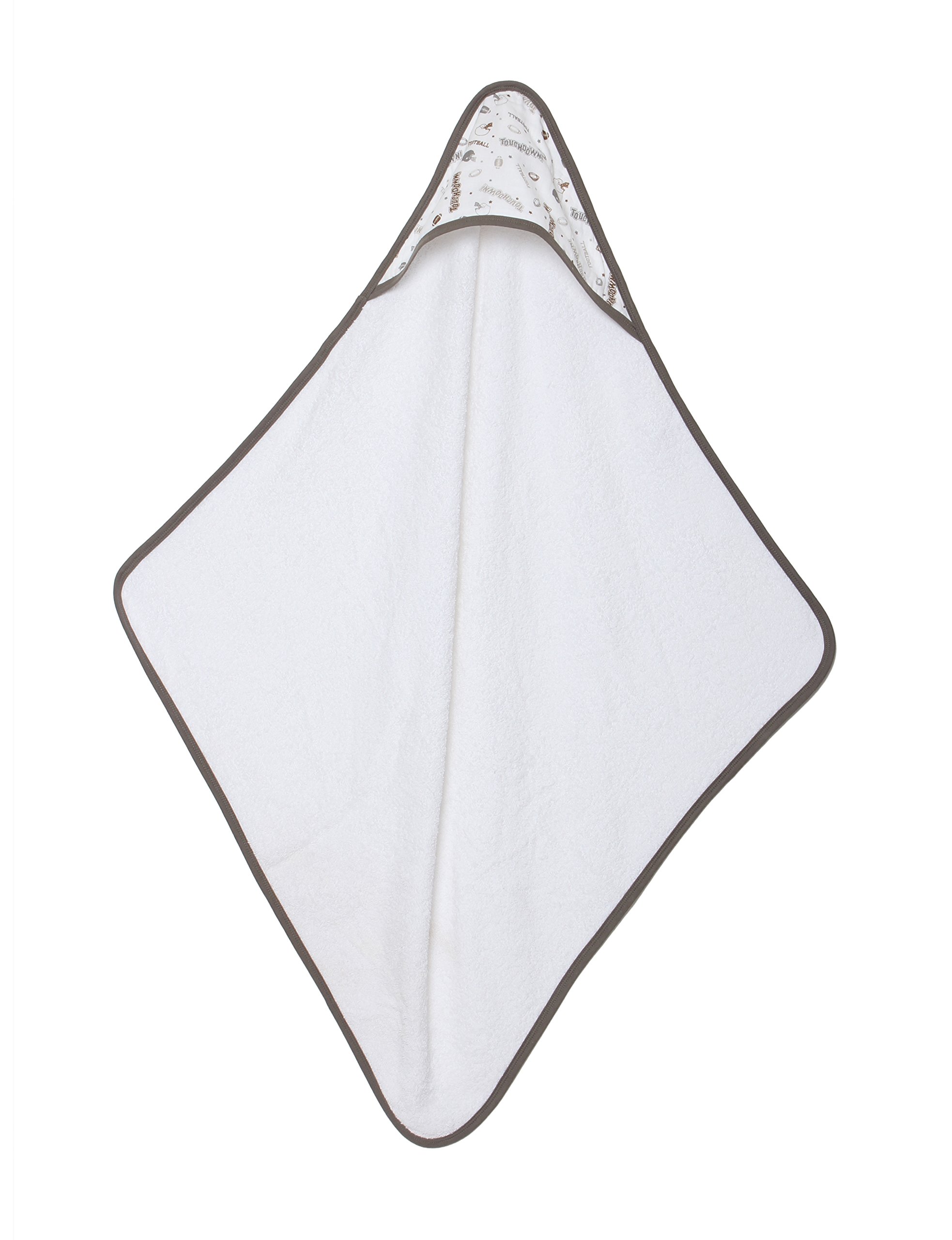 Bacati Sports Muslin Wash Cloths Set of 3 & Hooded Towel - Football Brown/Grey for Baby, Toddler, Kids - Soft Absorbent Bath & Swim Towel for Gym, Pool, Beach, Nursery
