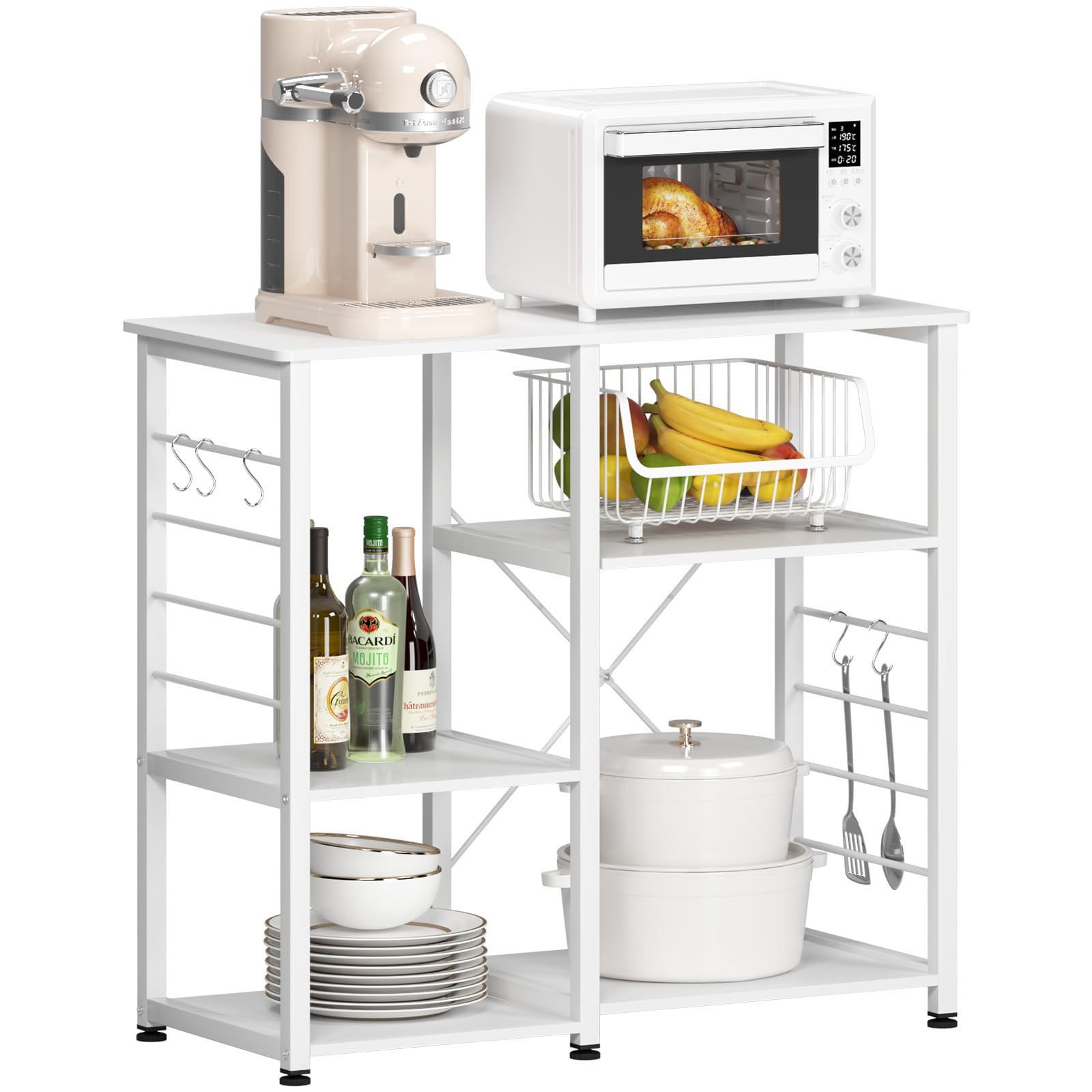 35.4 Inch White Kitchen Shelf Baker's Rack - Microwave Stand with Storage Cart for Small Spaces, Kitchen Island Organizer | Perfect for Apartments, Dorms & Compact Kitchens