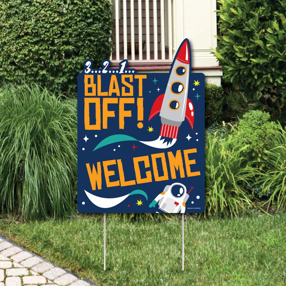 Big Dot of Happiness Blast Off to Outer Space Rocket Ship Party Decorations - Baby Shower & Birthday Welcome Yard Sign for Space-Themed Celebrations & Outdoor Events