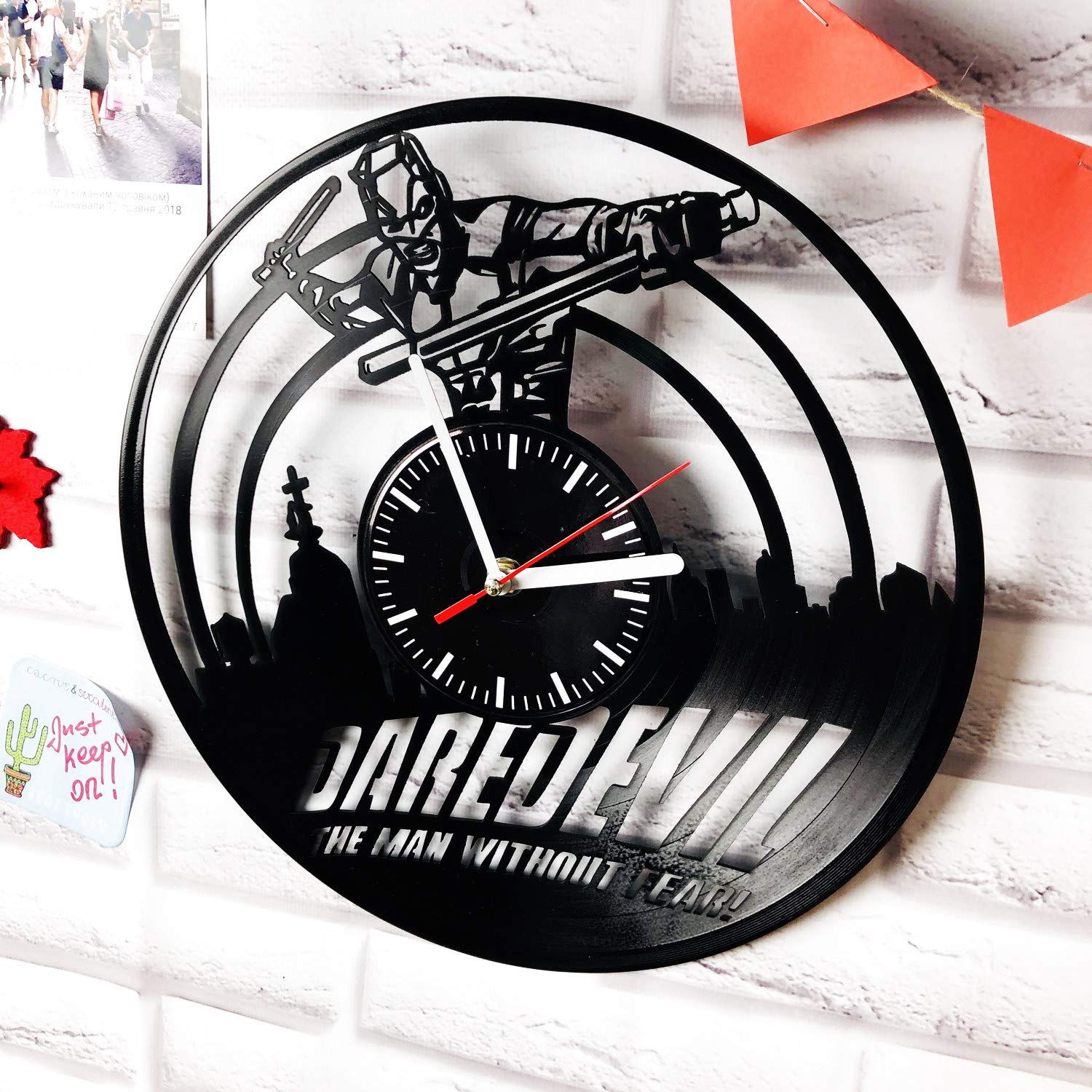 **Daredevil Handmade Vinyl Record Wall Clock - Silent Non-Ticking Wall Art for Home, Office & Room Decor - Unique Gift for Boss, Dad, Mom, Boyfriend, Girlfriend - Perfect for Living Room, Bedroom & Music Lovers**