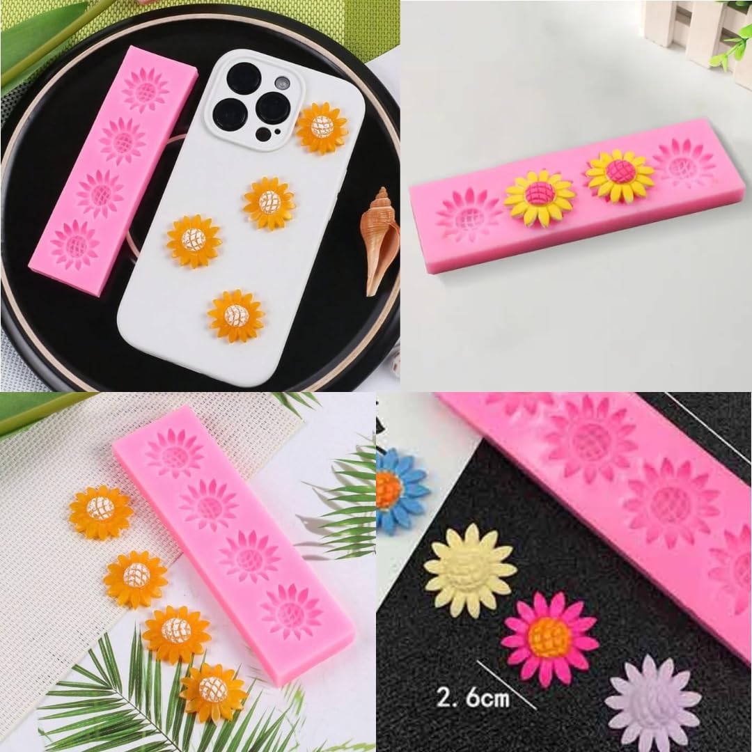 Premium Daisy & Sunflower Silicone Fondant Molds - 4 Cavity Chocolate, Cookie, Cupcake, Candy Mold for Baking, Cake Decorating, Gummy, Jelly, Resin & Polymer Clay Crafts - Perfect for Baby Showers, Wedding Cakes & DIY Home Baking Projects