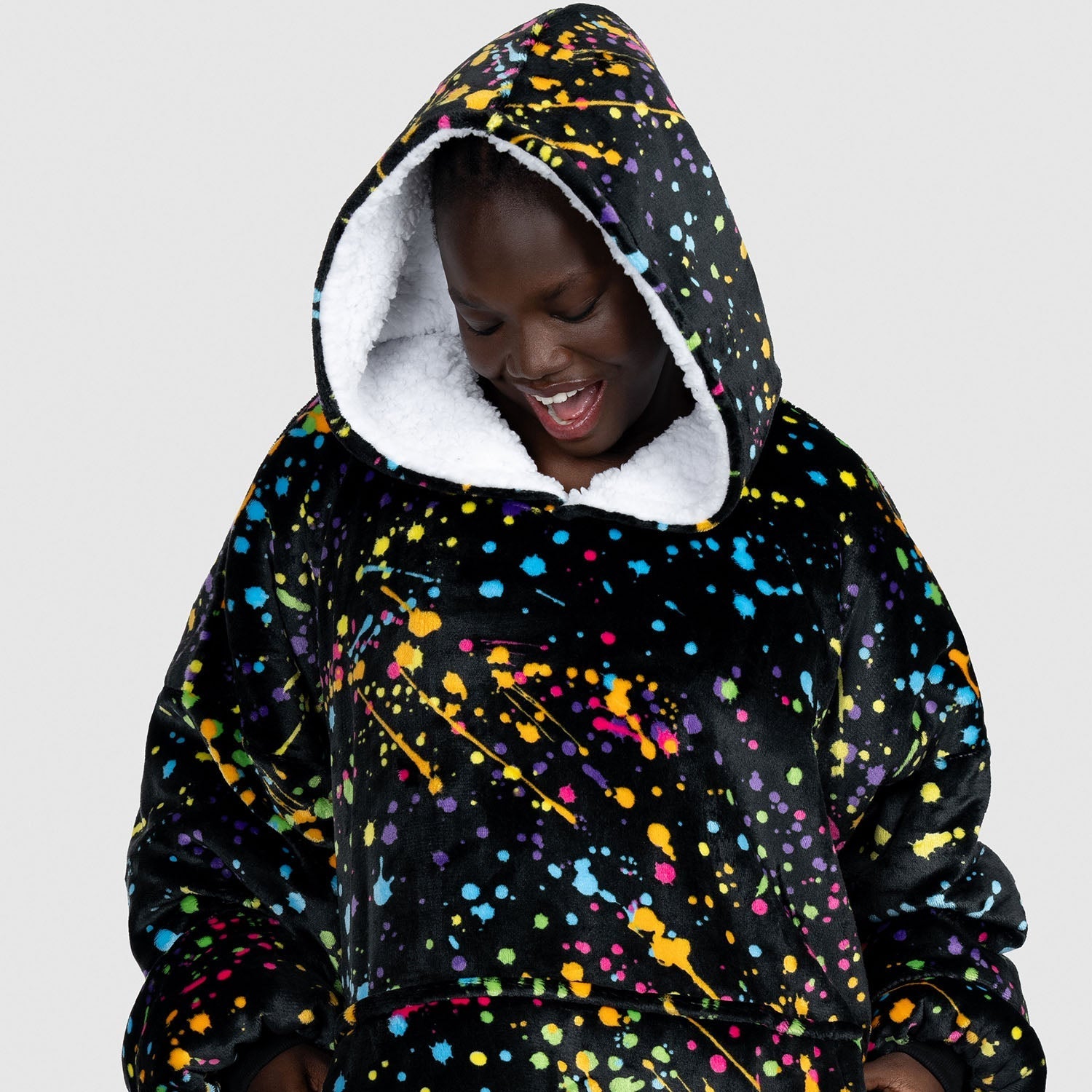 Cozy Splatter Print Oodie Hoodie - Soft Fleece Oversized Sweatshirt for Women & Men - Perfect for Lounging, Netflix Nights & Cold Weather