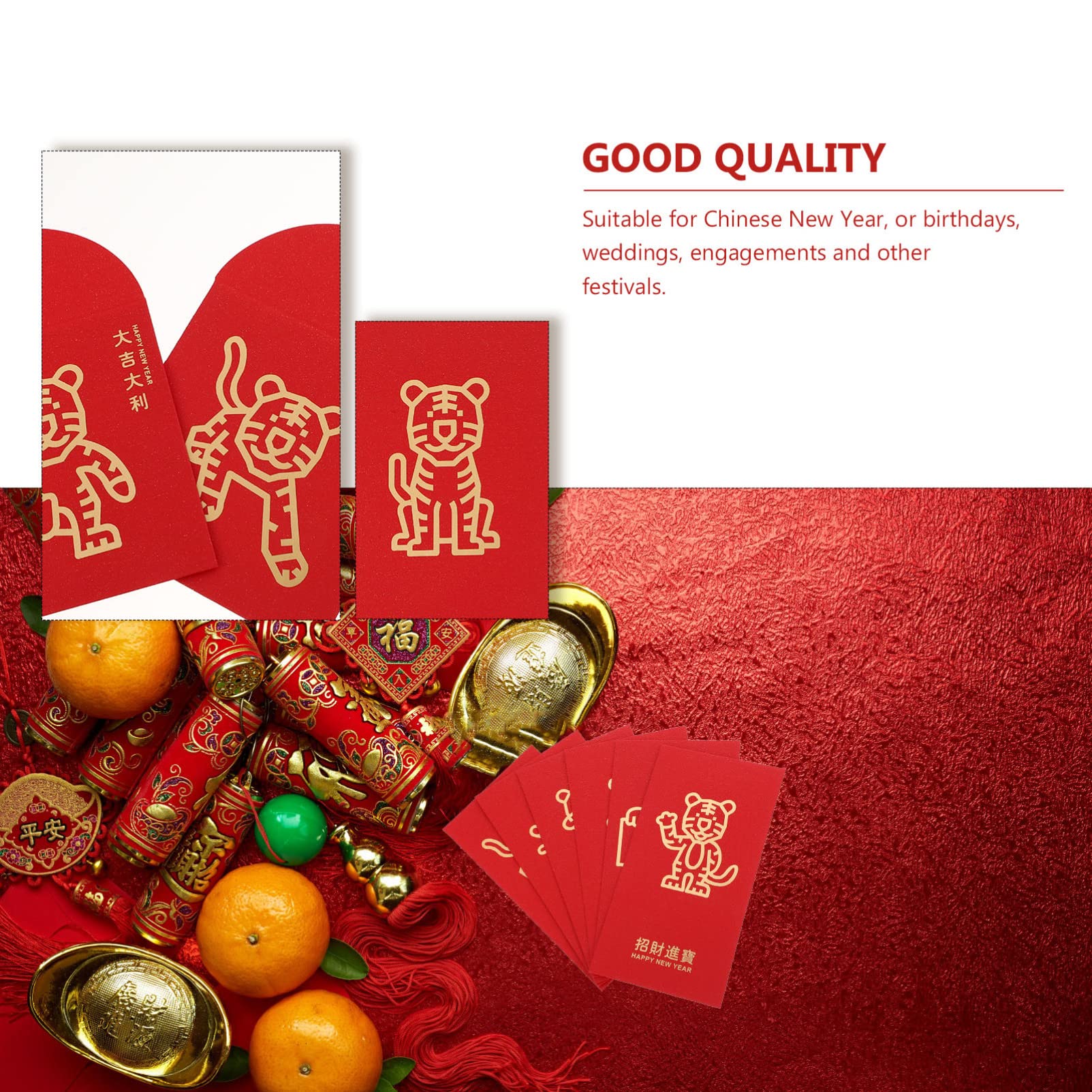 NUOBESTY 12pcs 2022 Year of The Tiger Red Envelopes - Chinese New Year Lucky Money Packets for Kids, Weddings & Celebrations | Festive Gift Bags for Chinese New Year, Birthday Gifts & Special Occasions