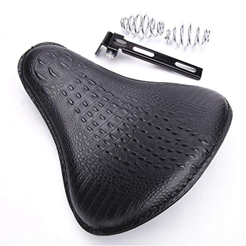 Black PU Leather Alligator Motorcycle Seat with Chrome Spring Bracket Kit for Harley Sportster Chopper Bobber - Slim Solo Driver Seat for Custom Bike Builds & Urban Cruising