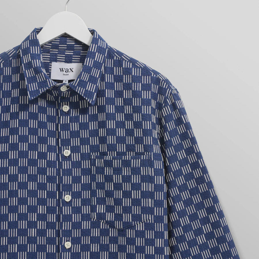 Breton Overshirt Grid Stitch Jacket - Indigo & Ecru Checkered Shirt for Men | Casual Wear, Layering, Outdoor Activities