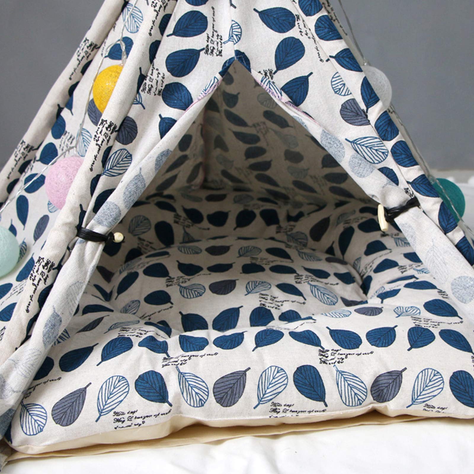 Portable Pet Tent Teepee Dog Bed with Removable Washable Cushion for Dogs, Puppies & Cats - Foldable Canvas Dog House & Indoor/Outdoor Small Animal Play Kennel - Perfect for Camping, Travel & Home Use