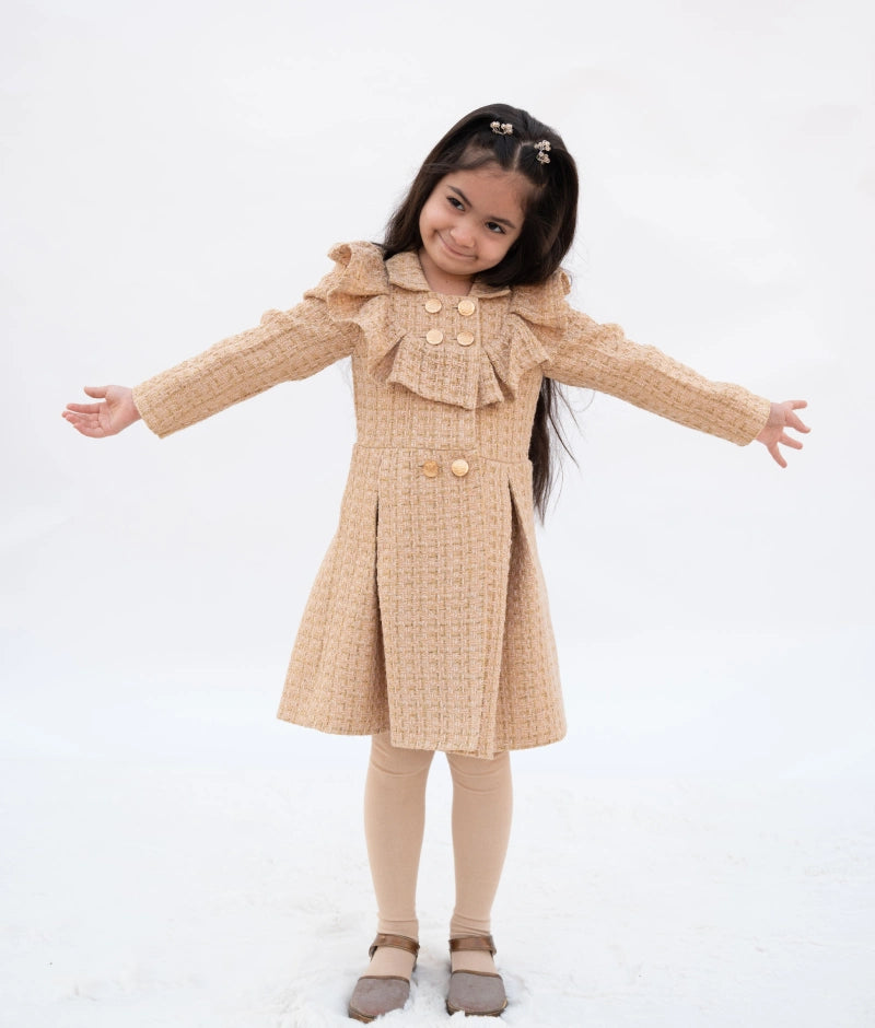 Pre Order: Elegant Beige Tweed Frock Dress for Women - Perfect for Office Wear, Cocktail Parties & Special Occasions