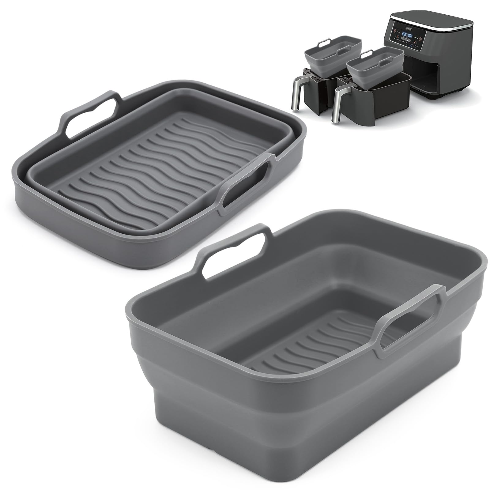 Ninja AF300EU 7.6L Air Fryer Silicone Liners - 2 Pack Reusable Tower Air Fryer Basket with Foldable Tray - Perfect for Healthy Cooking, Roasting, and Baking at Home