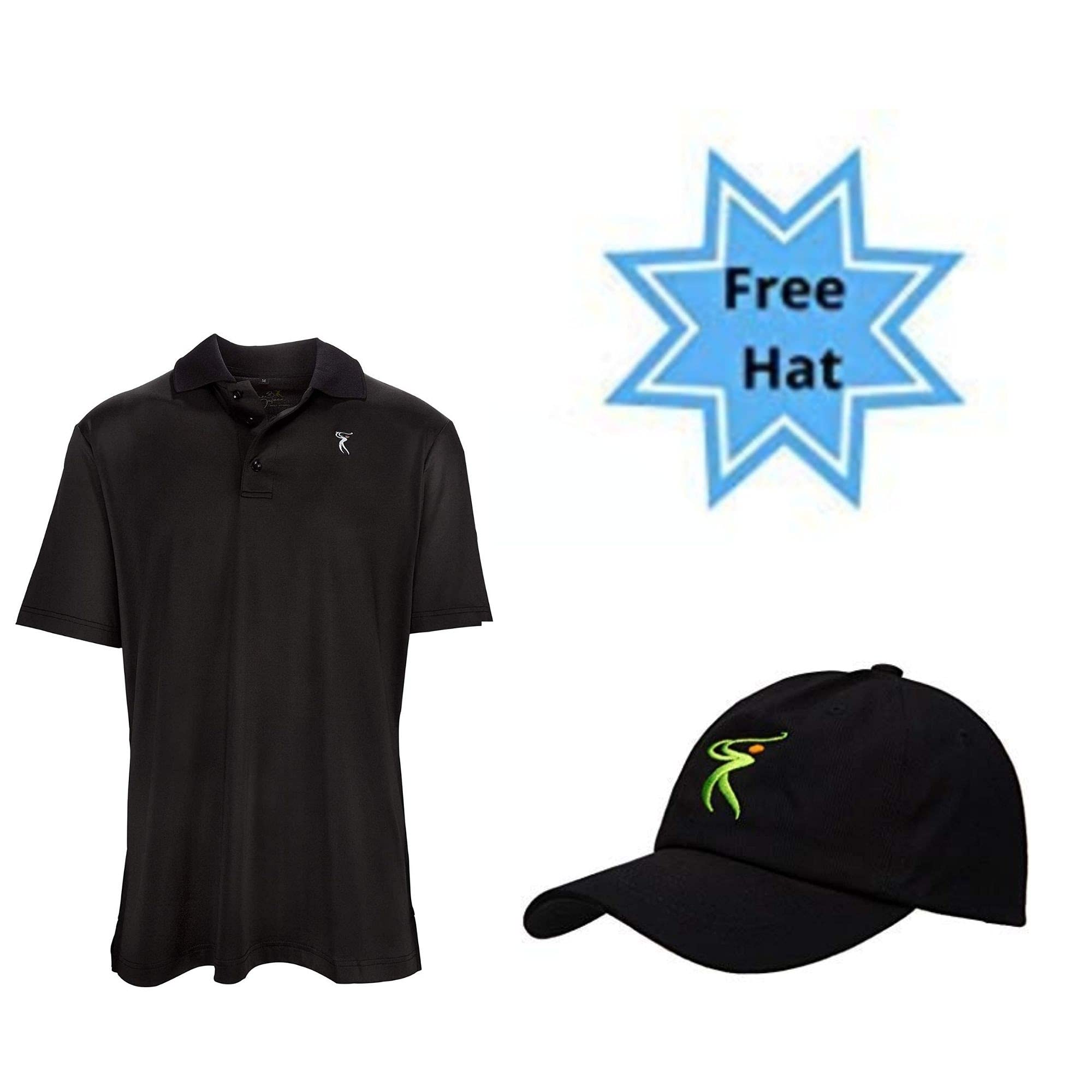 Men's Slim Fit Short Sleeve Golf Polo Shirt - Moisture Wicking Polyester Spandex Blend - Breathable & Stretchable for Golf & Casual Wear - Includes Free Golf Hat
