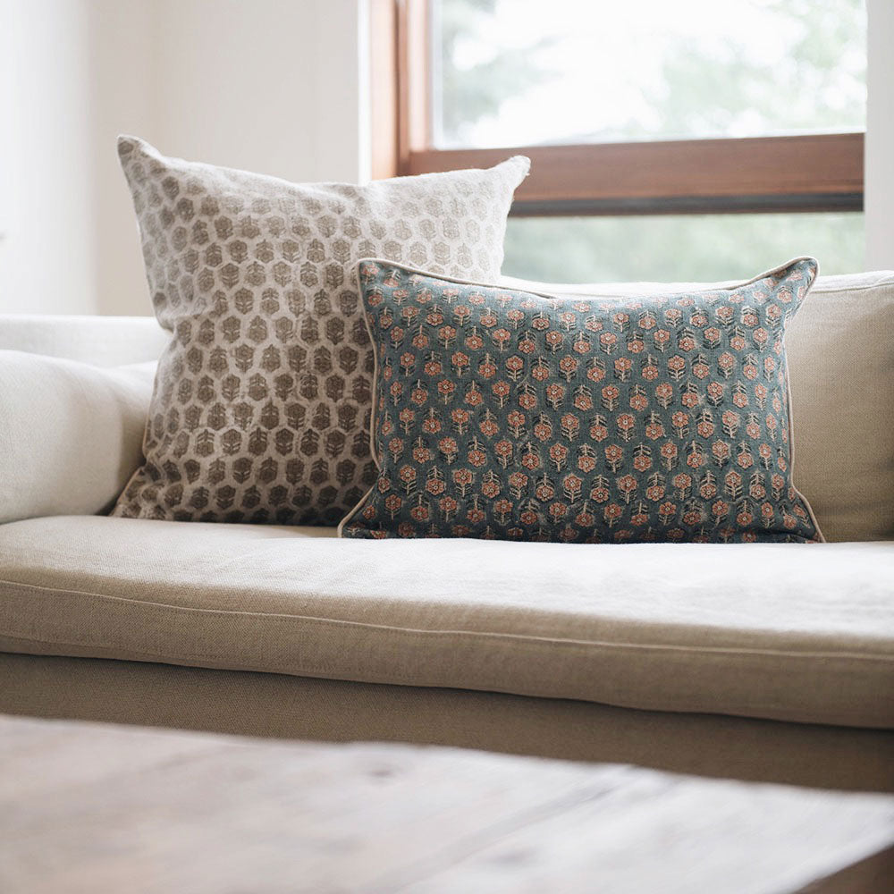 Handmade Linen Block Printed Pillow Cover No. 0270 - Bohemian Home Decor for Living Room, Bedroom & Sofa