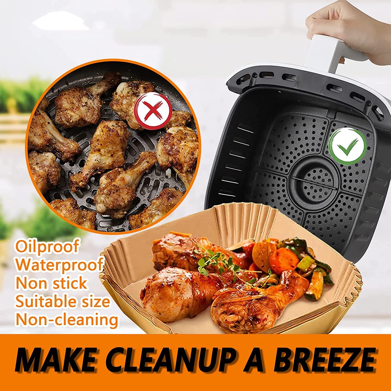 10 Inch Large Air Fryer Disposable Paper Liners - 100PCS Non-Stick Parchment Paper Pads, Oil Resistant & Waterproof Baking Sheets for Roasting, Microwaving - Perfect for Air Fryers, Toaster Ovens & Meal Prep