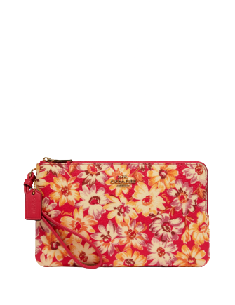 Coach Vintage Daisy Script Print Double Zip Wallet - Stylish & Compact for Everyday Use, Travel, and Gifts