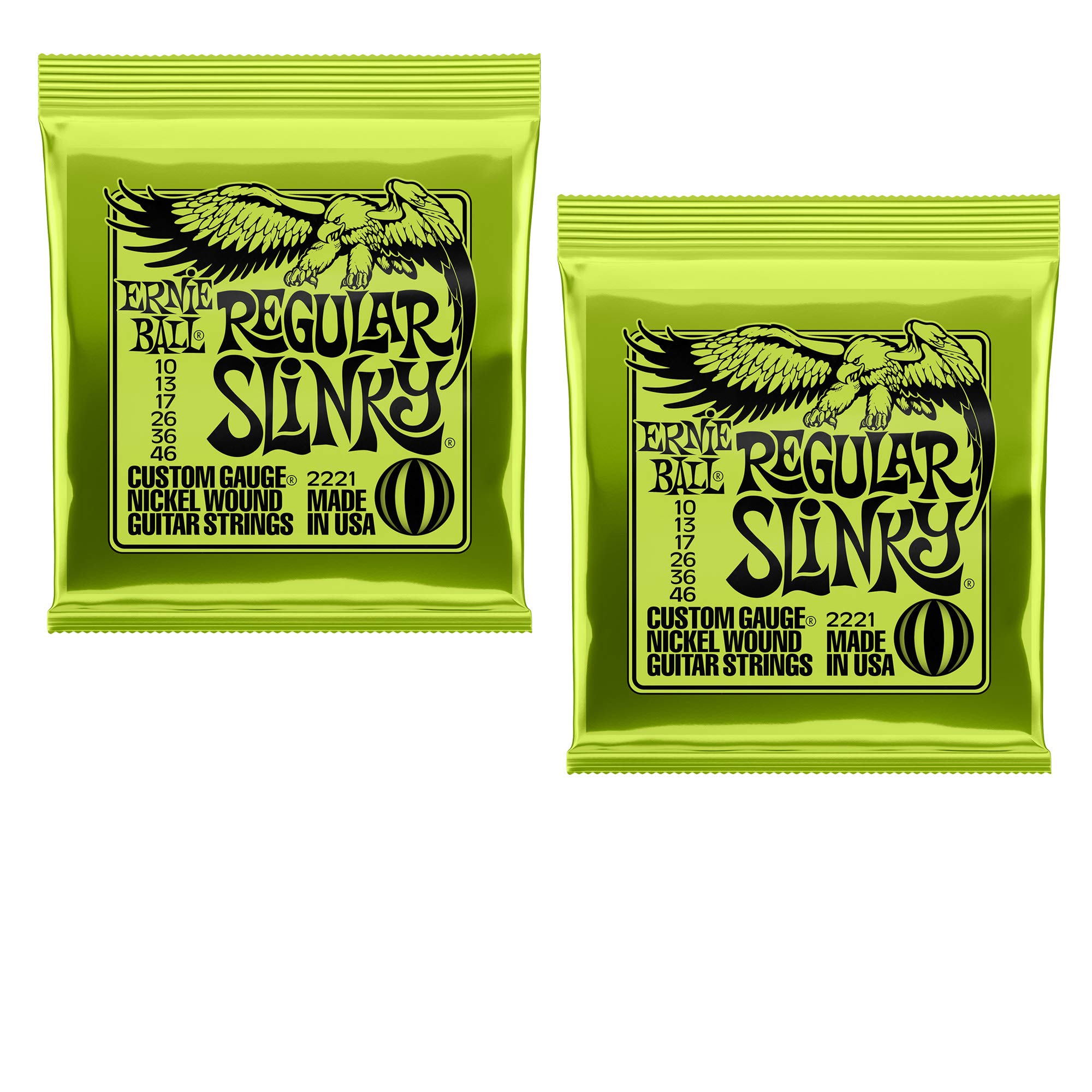 Ernie Ball Regular Slinky Nickel Wound Electric Guitar Strings (2-Pack) - P02221 - Perfect for Rock, Blues & Studio Recording