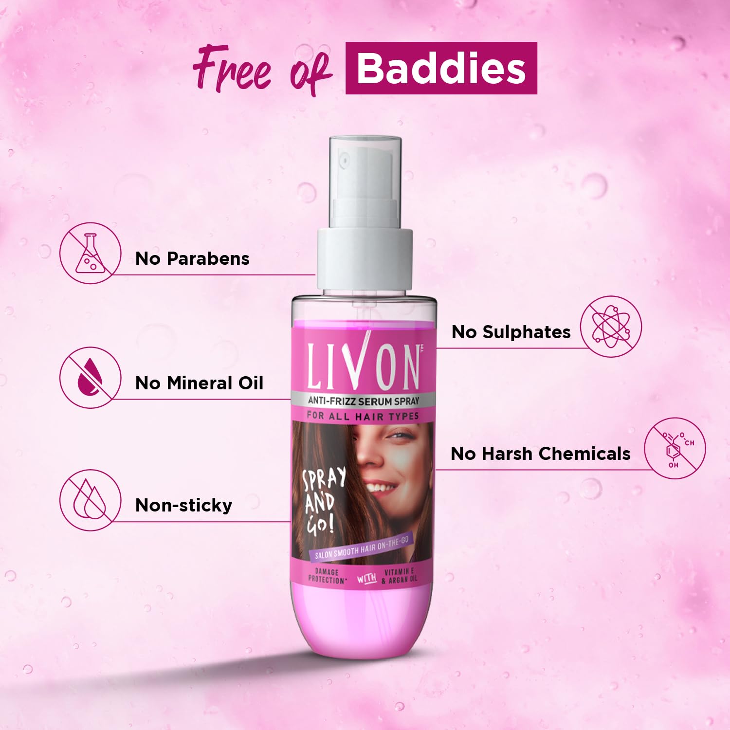 Livon Shake & Spray Hair Serum - Instant Shine, Frizz Control & Damage Protection with Vitamin E & Argan Oil - Travel-Friendly 50ml Spray for Women & Men - Perfect for Dry, Damaged Hair at Home, Gym or On-The-Go