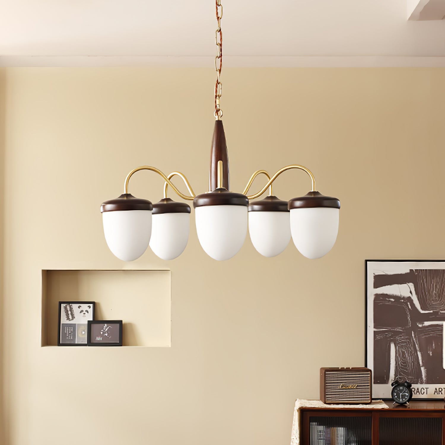 Elegant Hazelnut Branch Chandelier - Rustic Wooden Ceiling Light Fixture for Dining Room, Living Room & Bedroom Decor