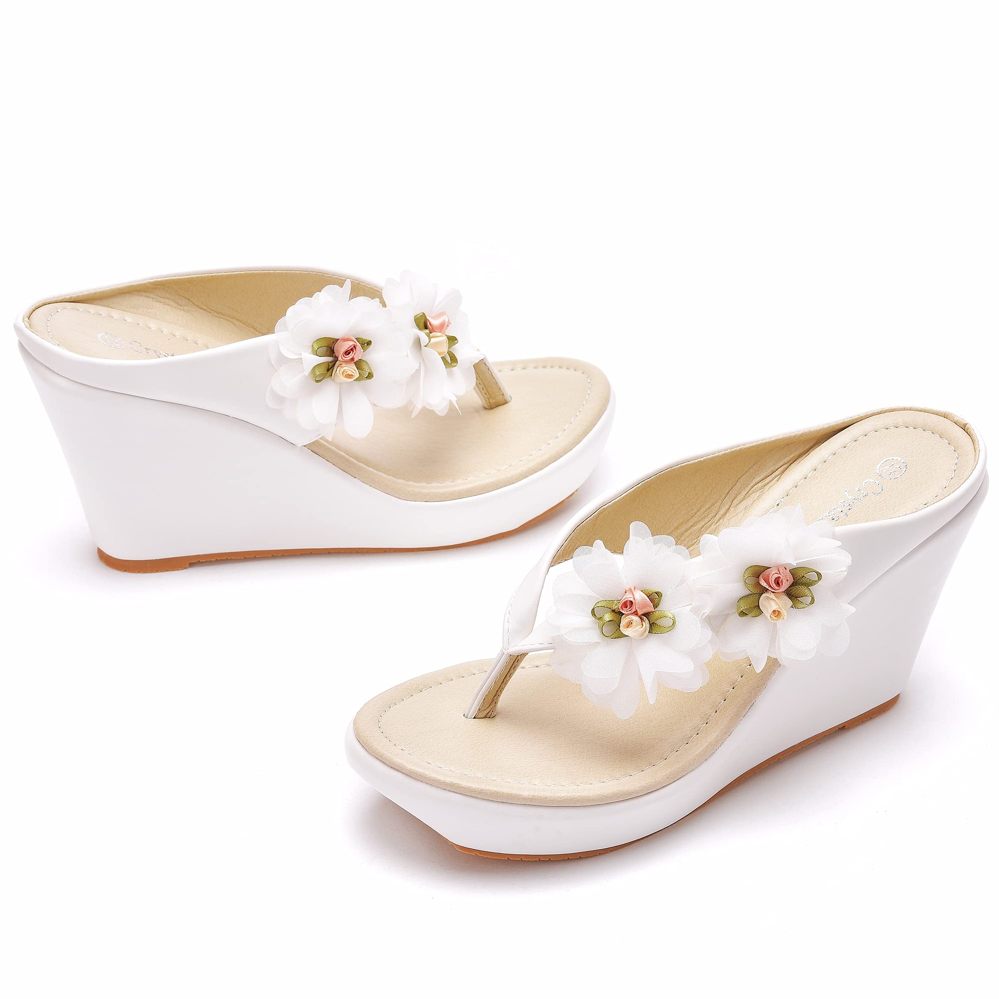 Crystal Queen Women's Bohemian Wedge Sandals - Comfortable Flip Flops for Beach, Summer & Casual Wear | Platform Sandals with Flower Design for Outdoor, Vacation & Fashion