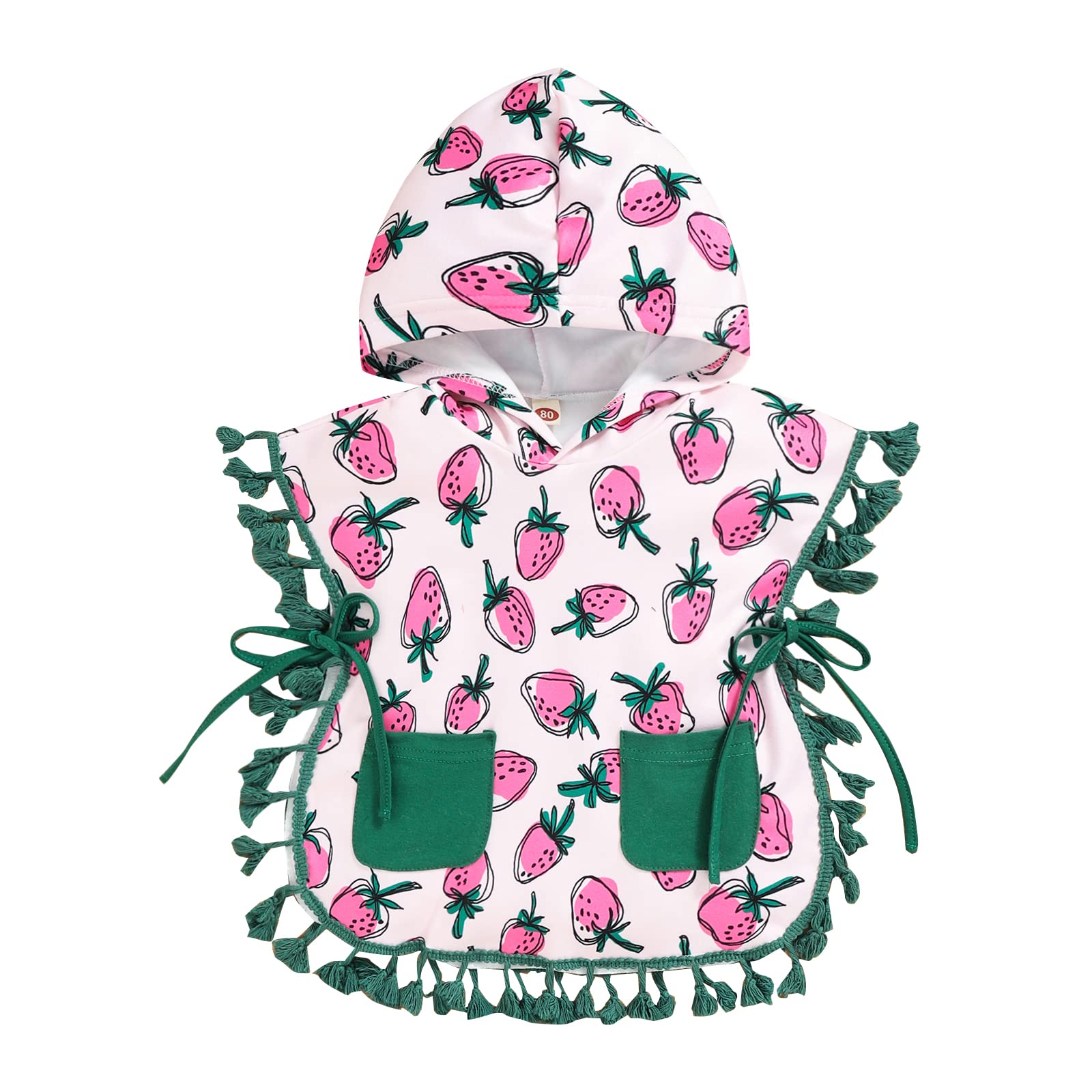 BrilliantMe Baby Toddler Girls Terry Cloth Hoodie Swim Cover Up Dress - Strawberry & Pineapple Tassel Beachwear for Pool, Summer Outings & Vacation Photos