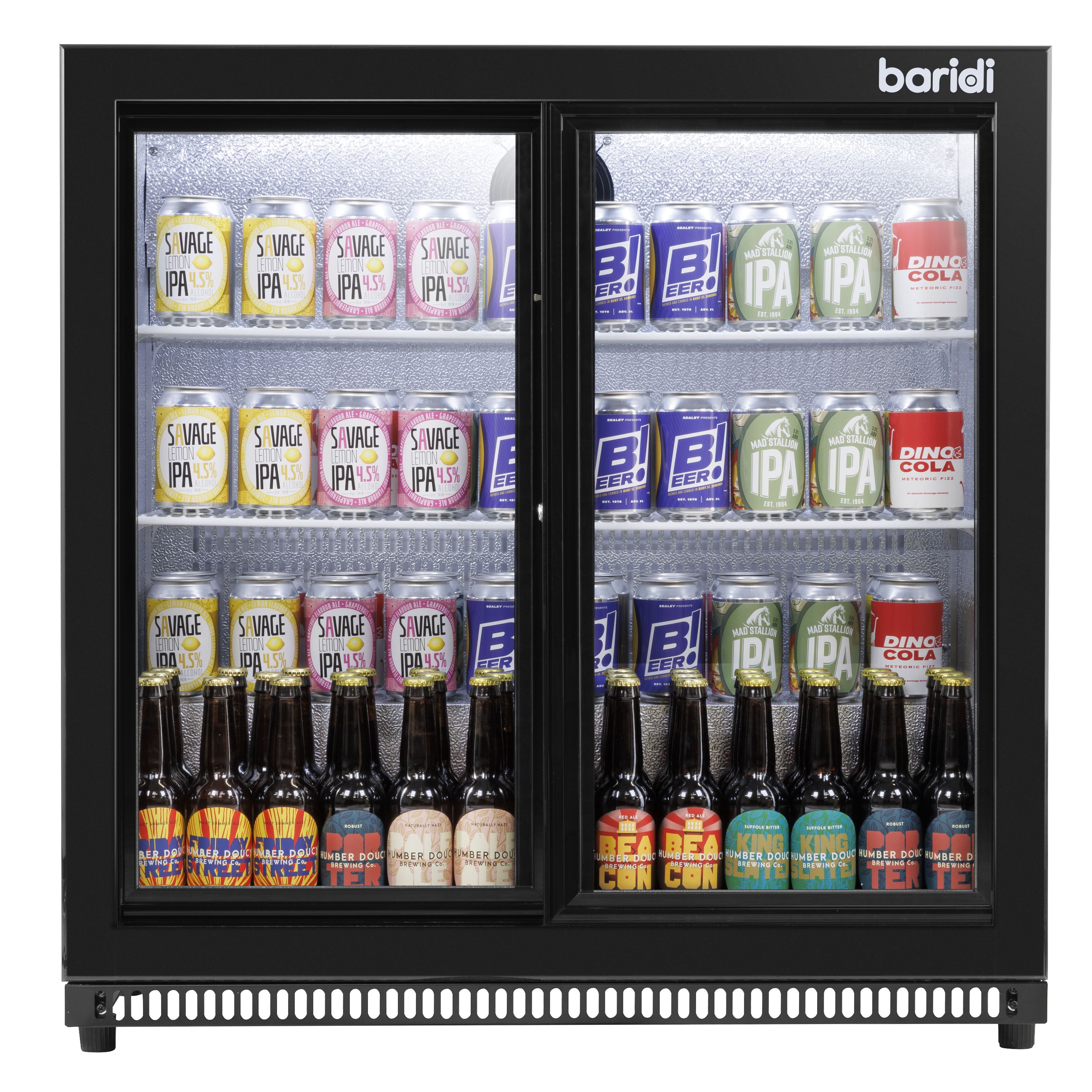 Baridi 190L Double Sliding Door Back Bar Refrigerator - Commercial Grade Black Drink Cooler for Bars, Restaurants & Home Use | Energy Efficient Beverage Fridge with Adjustable Shelves (Model DH273)