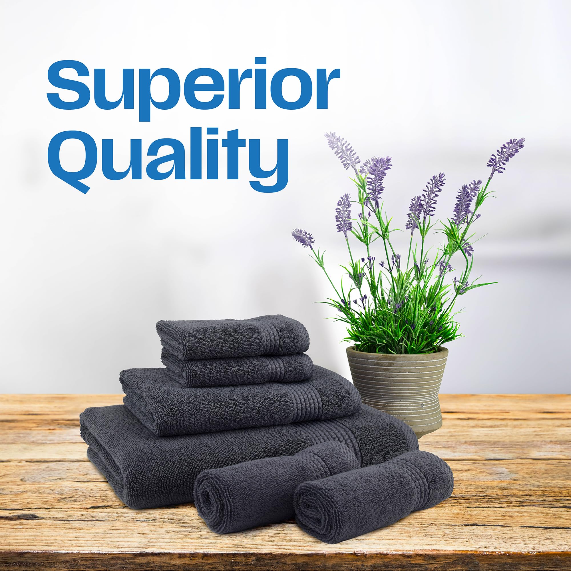 Premium 6-Piece Bath Towel Set - 100% Turkish Cotton, Ultra Soft & Highly Absorbent - Includes 1 Bath Towel, 1 Hand Towel & 4 Washcloths - Dark Gray - Perfect for Spa, Bathroom & Luxury Home Decor