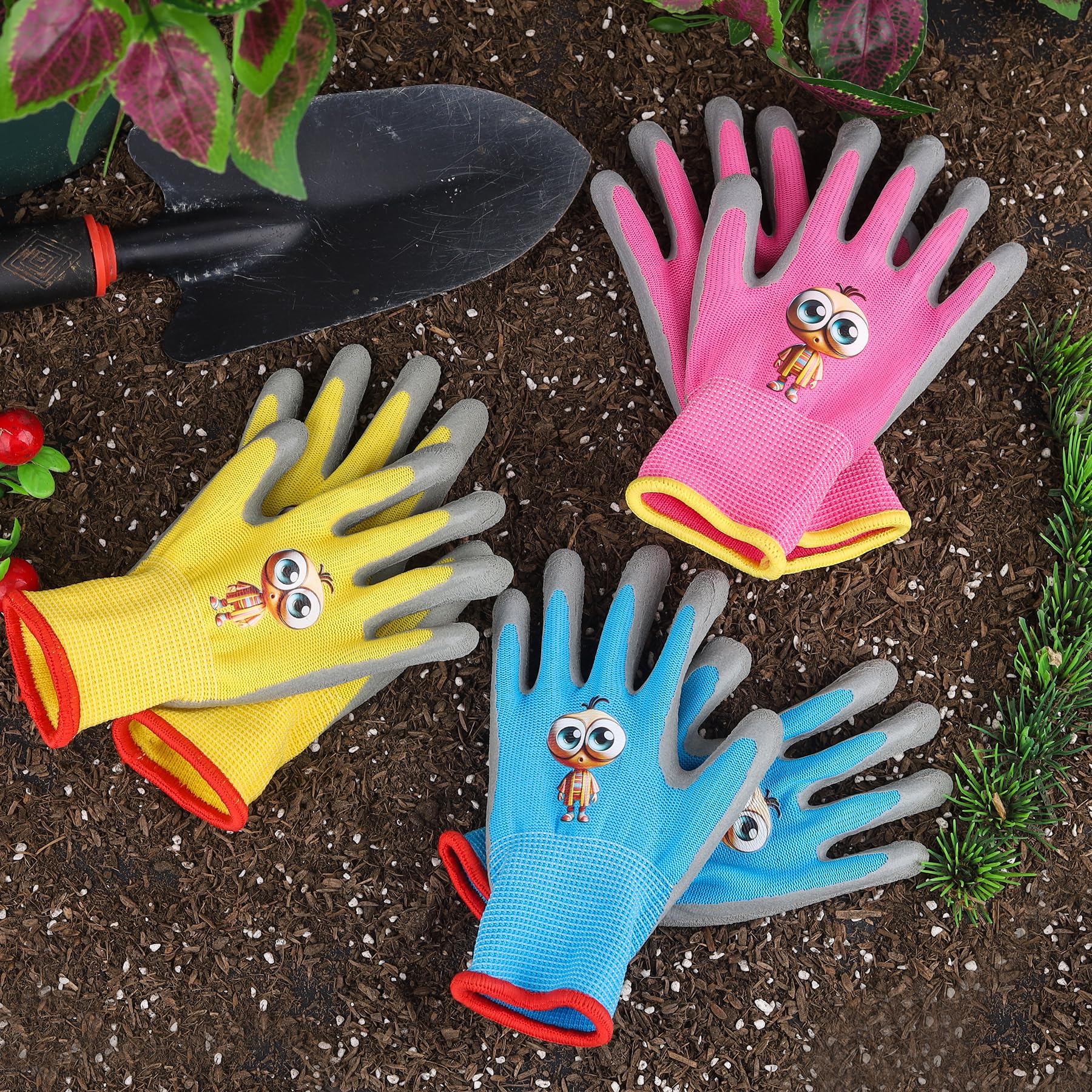 **Kids Gardening Gloves - 2 Pairs Non-Slip Rubber Safety Gloves for Toddlers (Ages 3-5) - Yellow & Blue - Perfect for Gardening, Fishing, Cycling & Outdoor Play**