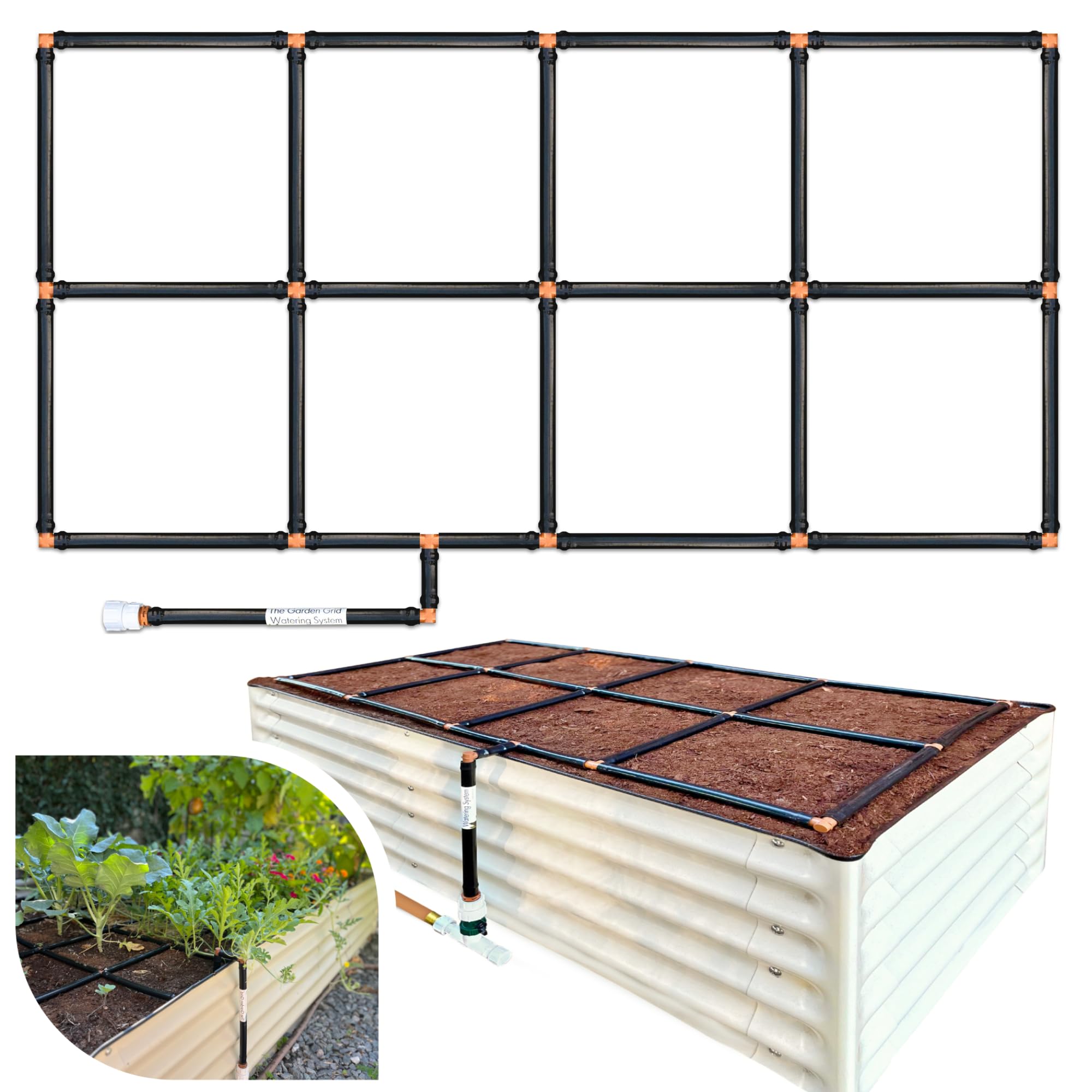 **Premium Garden Grid Watering System for Raised Beds | Drip Irrigation Kit with Soaker Hose & Sprinkler | Easy Setup, High Quality, Made in USA | 2x4 (22.5