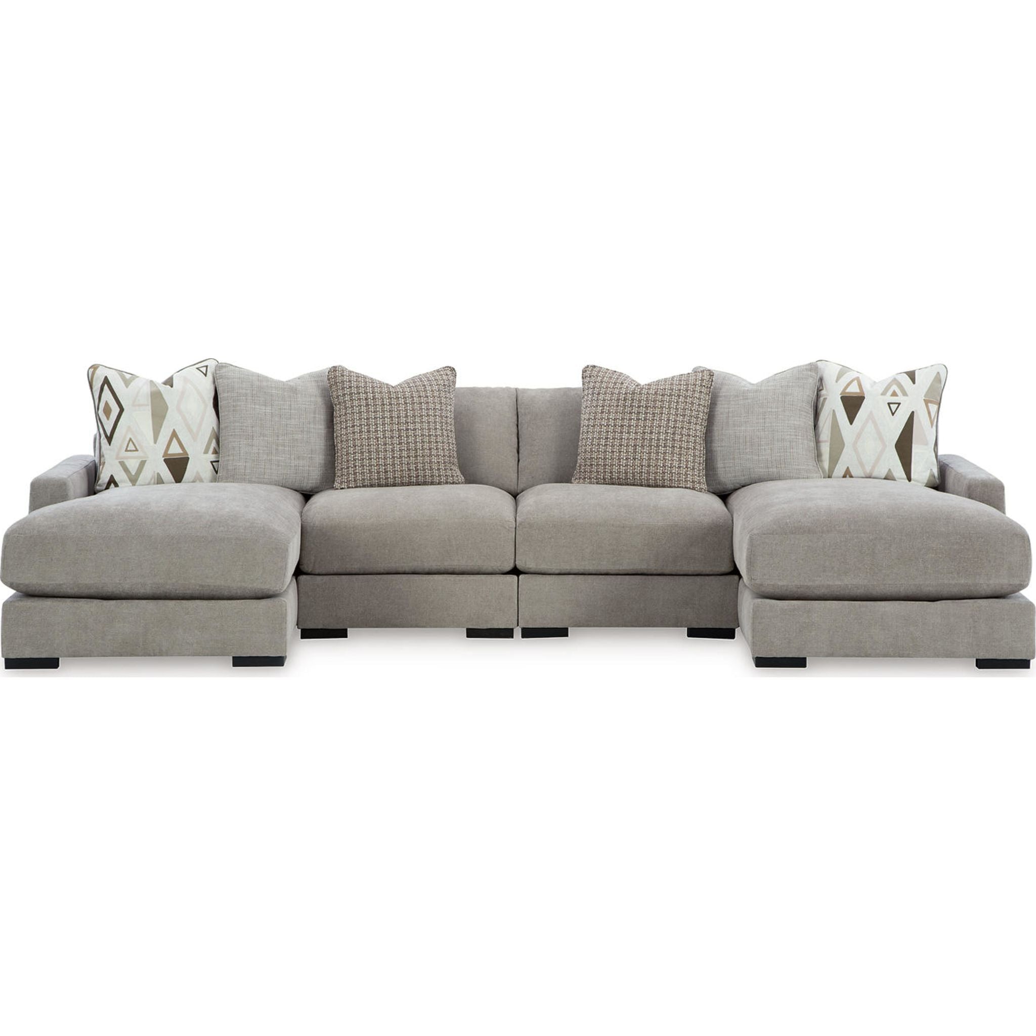 Aslan Court 4-Piece Sectional Sofa Set in Pebble Fabric - Modern L-Shaped Couch for Living Room, Family Room & Home Theater Comfort