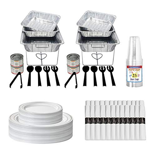 122-Piece Party Serving Kit - Includes Chafing Kits, Methanol Fuel, Serving Utensils, Plates, Napkins & Cups | Perfect for Weddings, Catering & Large Gatherings | Party Essentials UPK-122