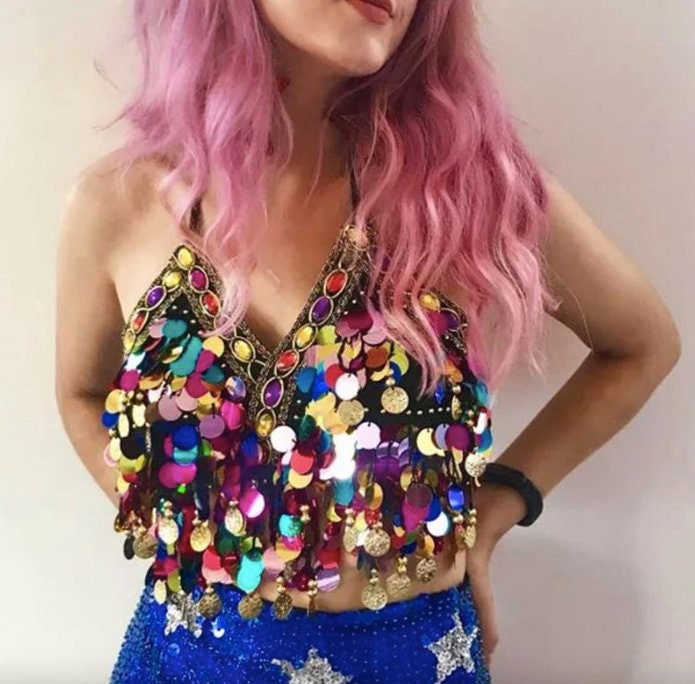 Sexy Rhinestone See-Through Bra Top for Women - Rave Party, Coachella Festival & Nightclub Wear - Backless Dance Outfit with Tassels - Perfect for Drag Queens, LGBTQ Events & Bachelorette Parties