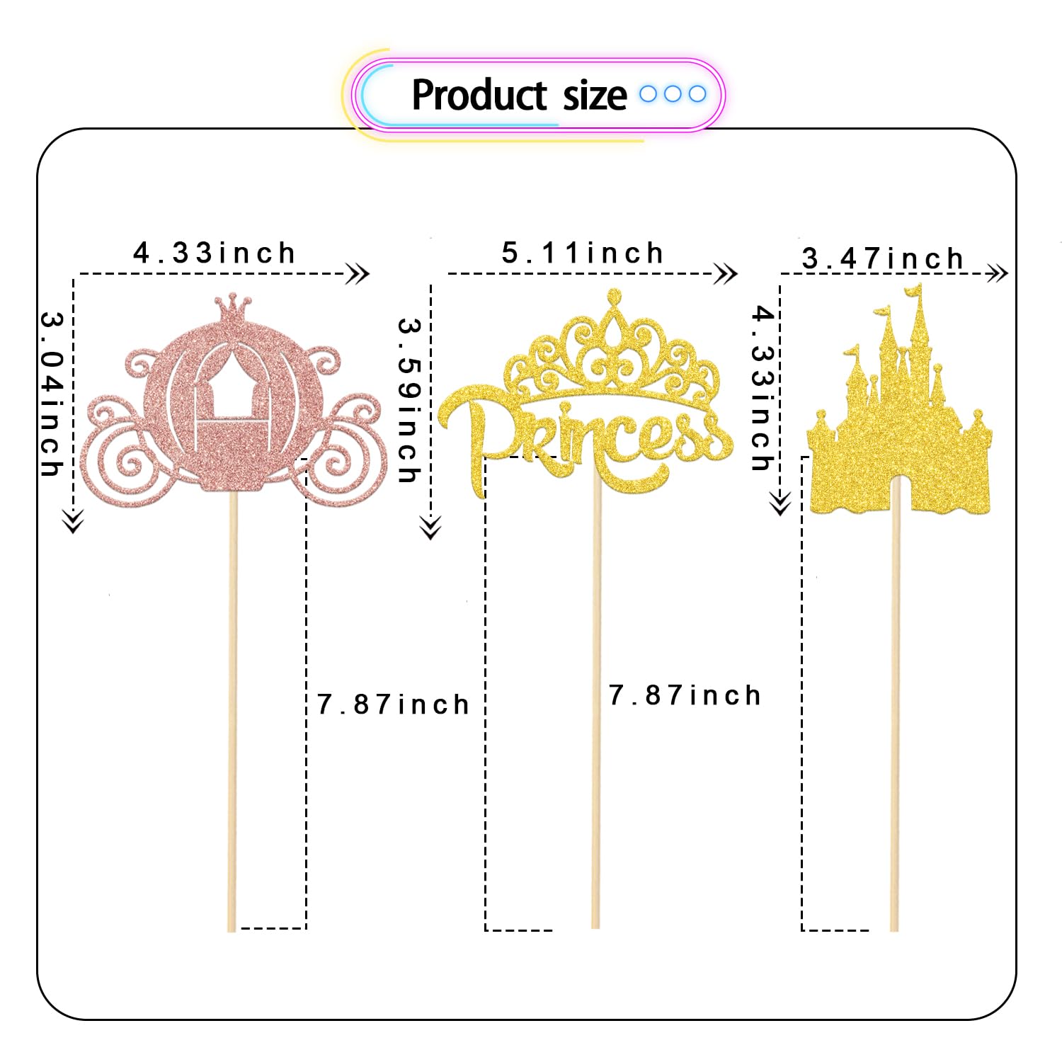 12 PCS Little Princess Crown Centerpiece Sticks - Gold Glitter Table Decorations for Princess Baby Shower, Birthday Party & Castle Theme Celebrations - Perfect for Table Centerpieces, Cake Toppers and Party Favors