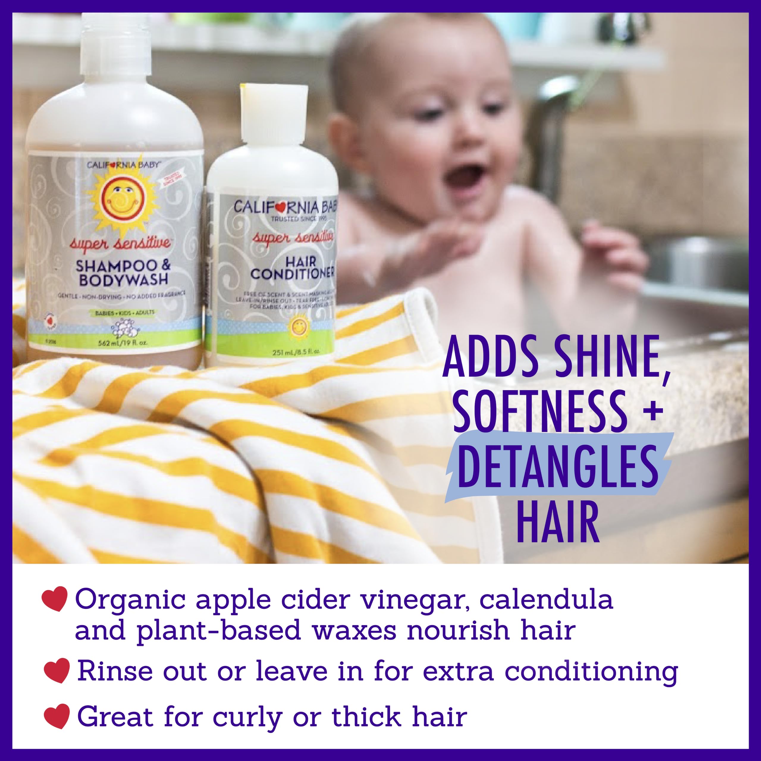 California Baby Super Sensitive Fragrance-Free Hair Conditioner - 8.5 fl oz (255 ml) - Gentle Formula for Babies & Sensitive Scalp - Perfect for Daily Use & Post-Bath Care