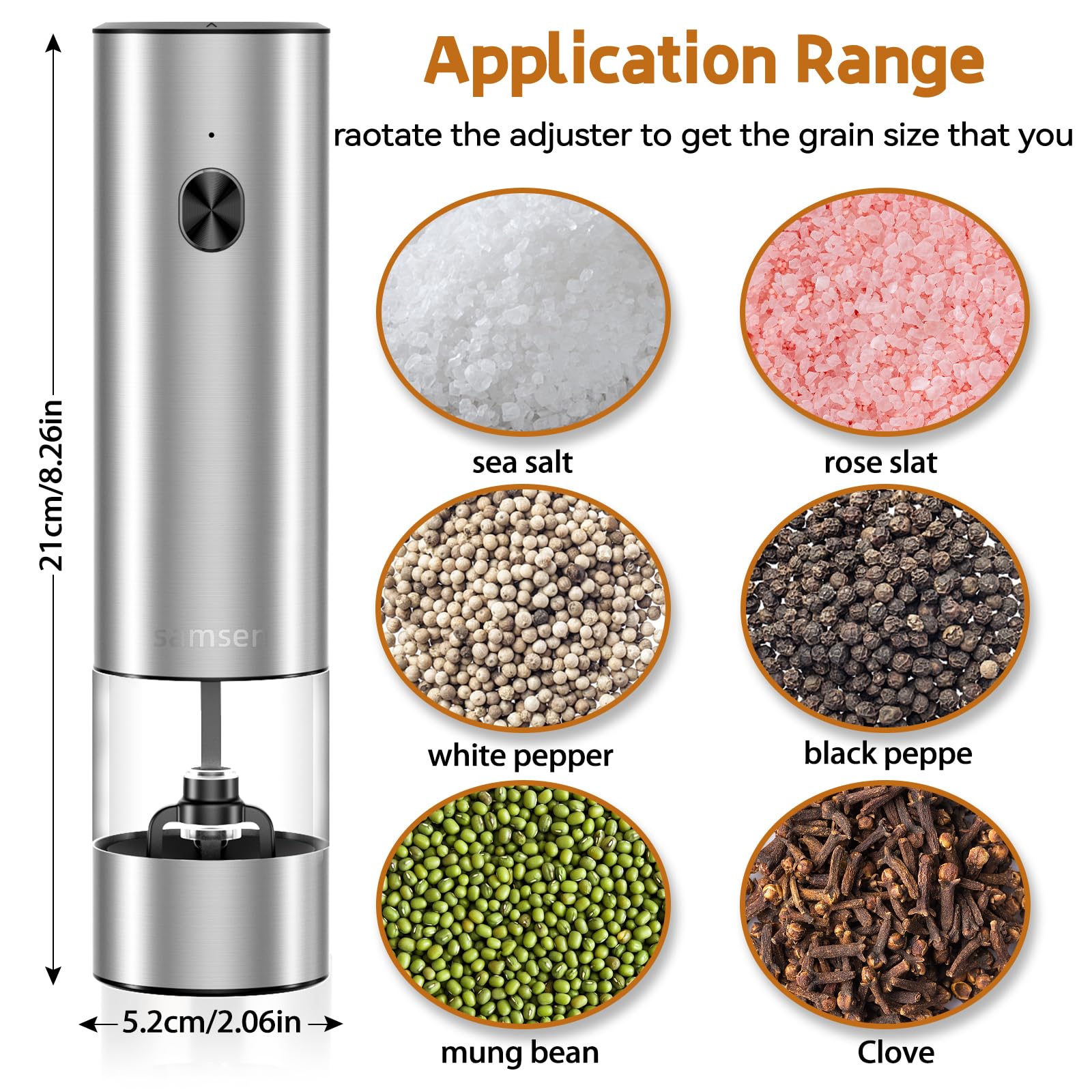 Premium Electric Pepper Grinder & Salt Mill - Adjustable Coarseness, Battery Powered, One-Hand Operation - Easy to Clean Kitchen Essential for Cooking, Grilling & Dining Table Use