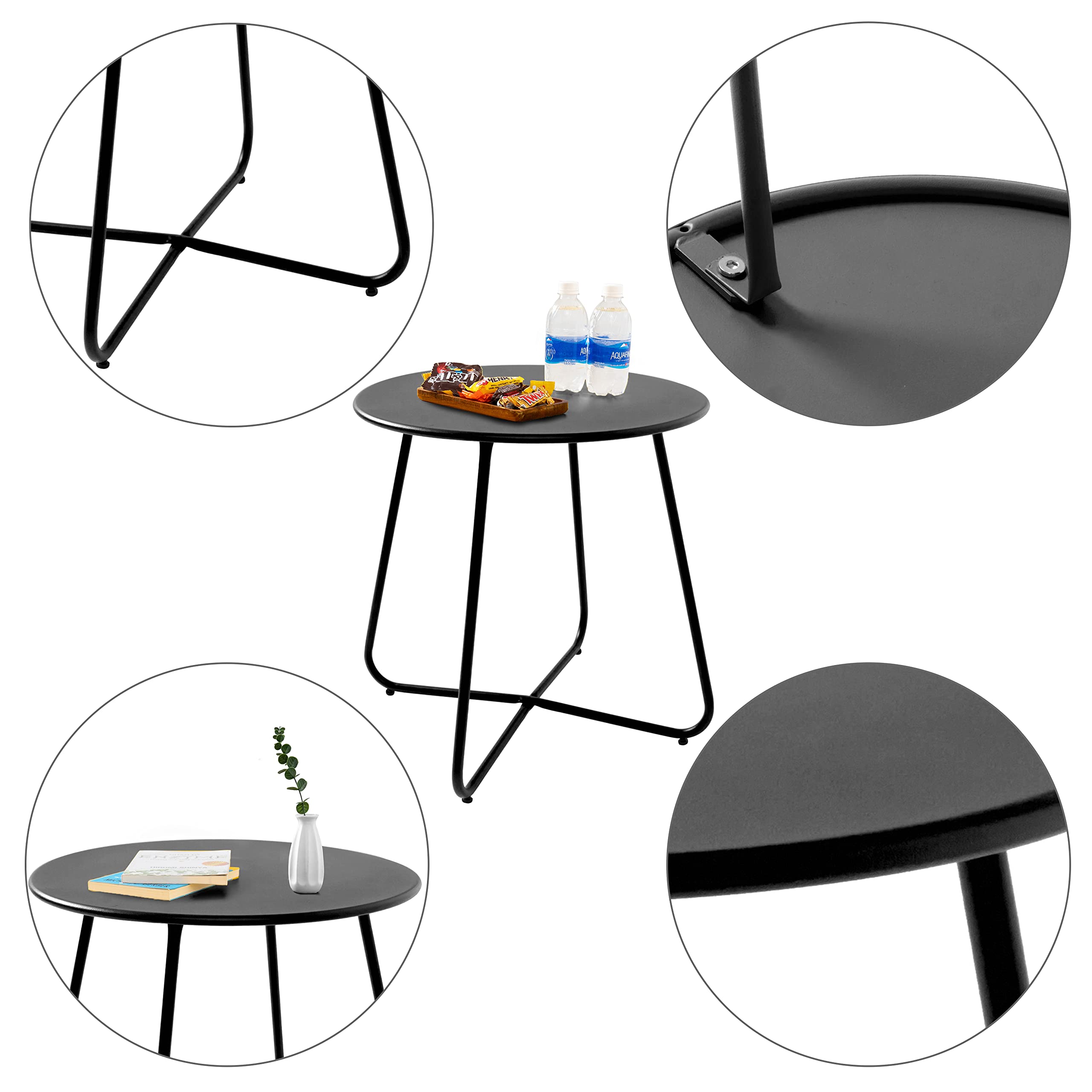 CODIN Set of 2 Weather-Resistant Metal Outdoor Side Tables - Small Round End Tables for Patio, Garden, Porch, Balcony & Yard - Perfect for Outdoor Relaxation & Entertaining (Black)