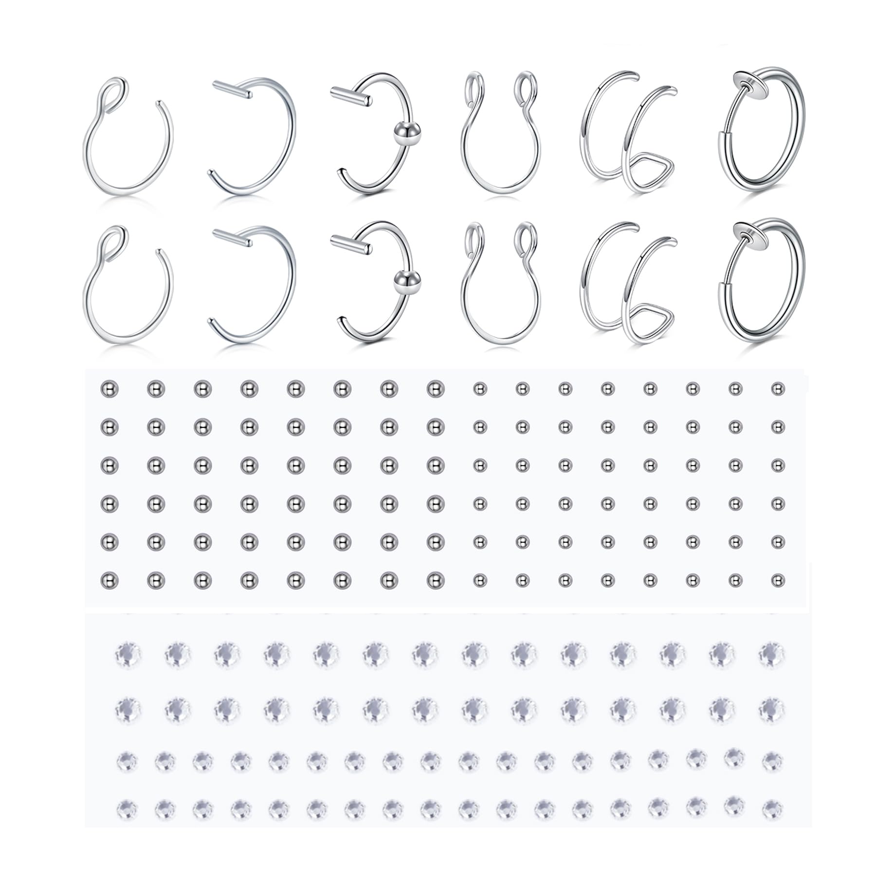 MODRSA Fake Piercings - Non-Piercing Face, Nose, Lip, Eyebrow & Septum Rings & Studs - Stick On Face Gems & Hair Jewelry for Parties, Cosplay & Everyday Fashion Accessories
