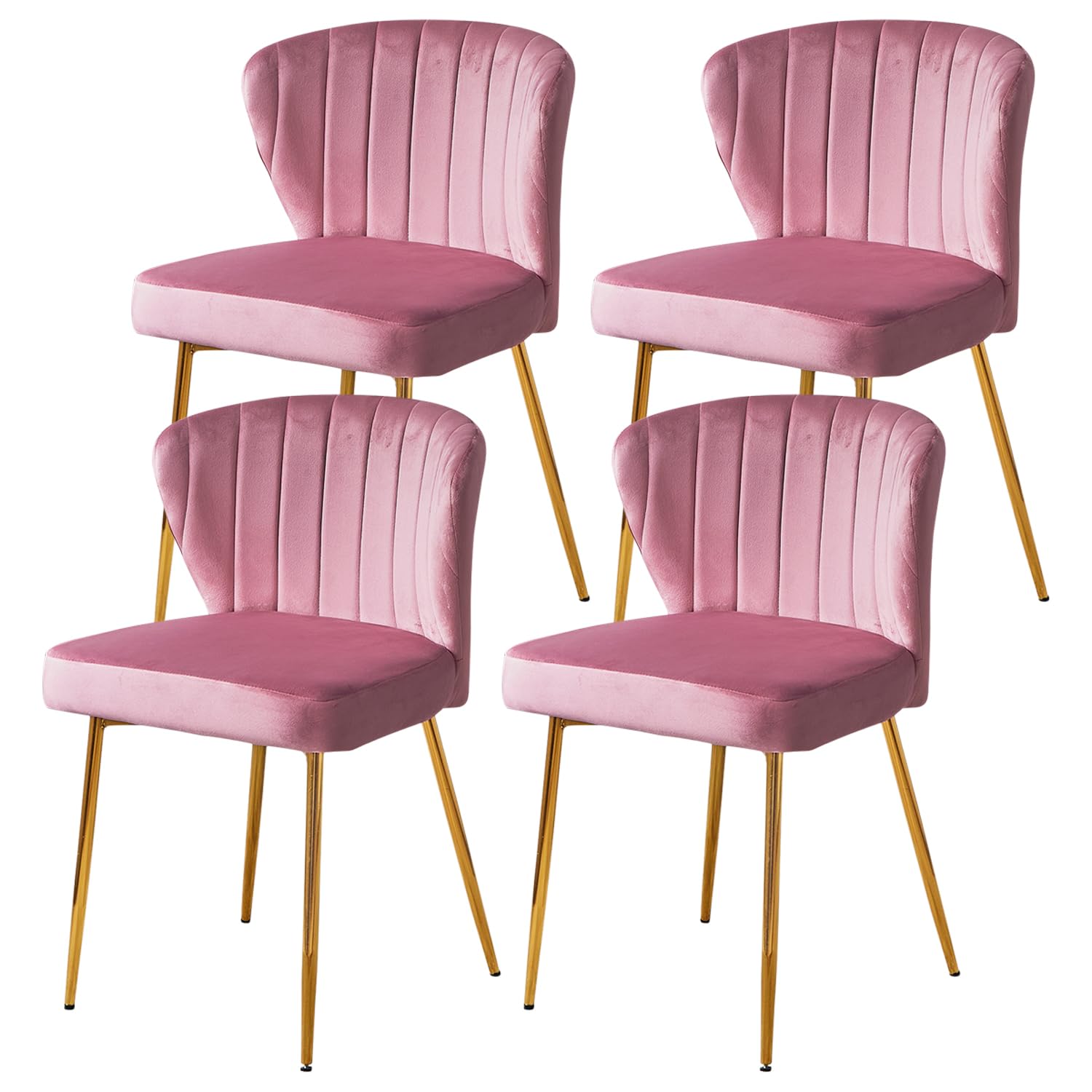 Kiztir Pink Velvet Dining Chairs Set of 4 - Modern Tufted Upholstered Chairs with Golden Metal Legs for Dining Room, Kitchen, Vanity - Perfect for Home Decor, Wedding, and Restaurant Use