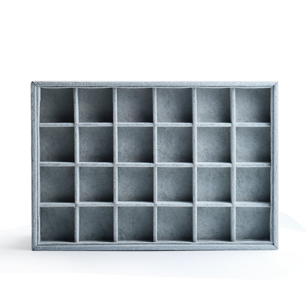 Oirlv 24 Grid Velvet Jewelry Organizer Tray - Stackable Jewelry Storage Box with Removable Dividers for Rings, Earrings, Necklaces - Perfect for Bedroom, Vanity & Travel Accessory Organization