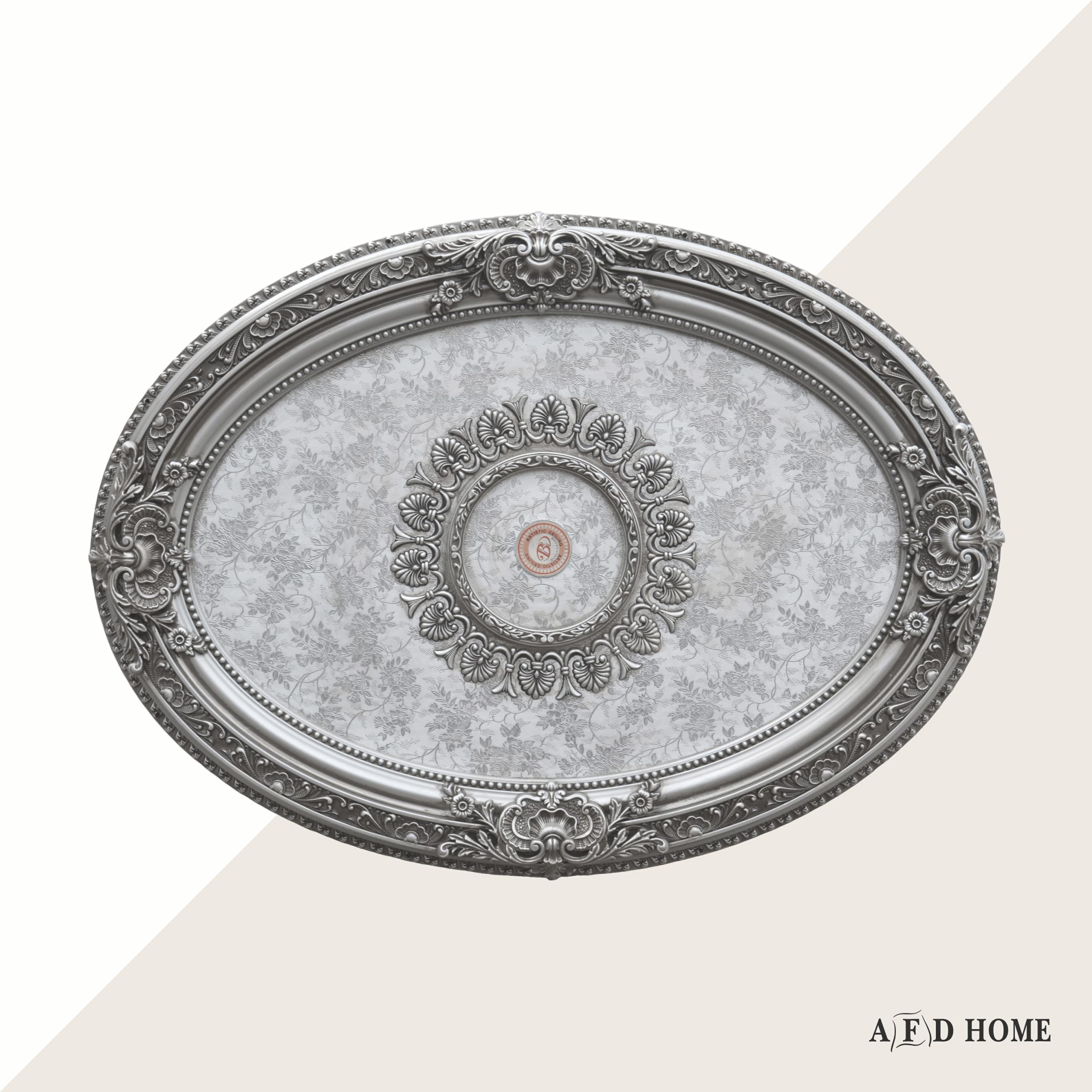 43 Inch Silver Petite Oval Round Chandelier Ceiling Medallion - Elegant Fan Medallion for Dining Room, Bedroom & Living Room Lighting Decor