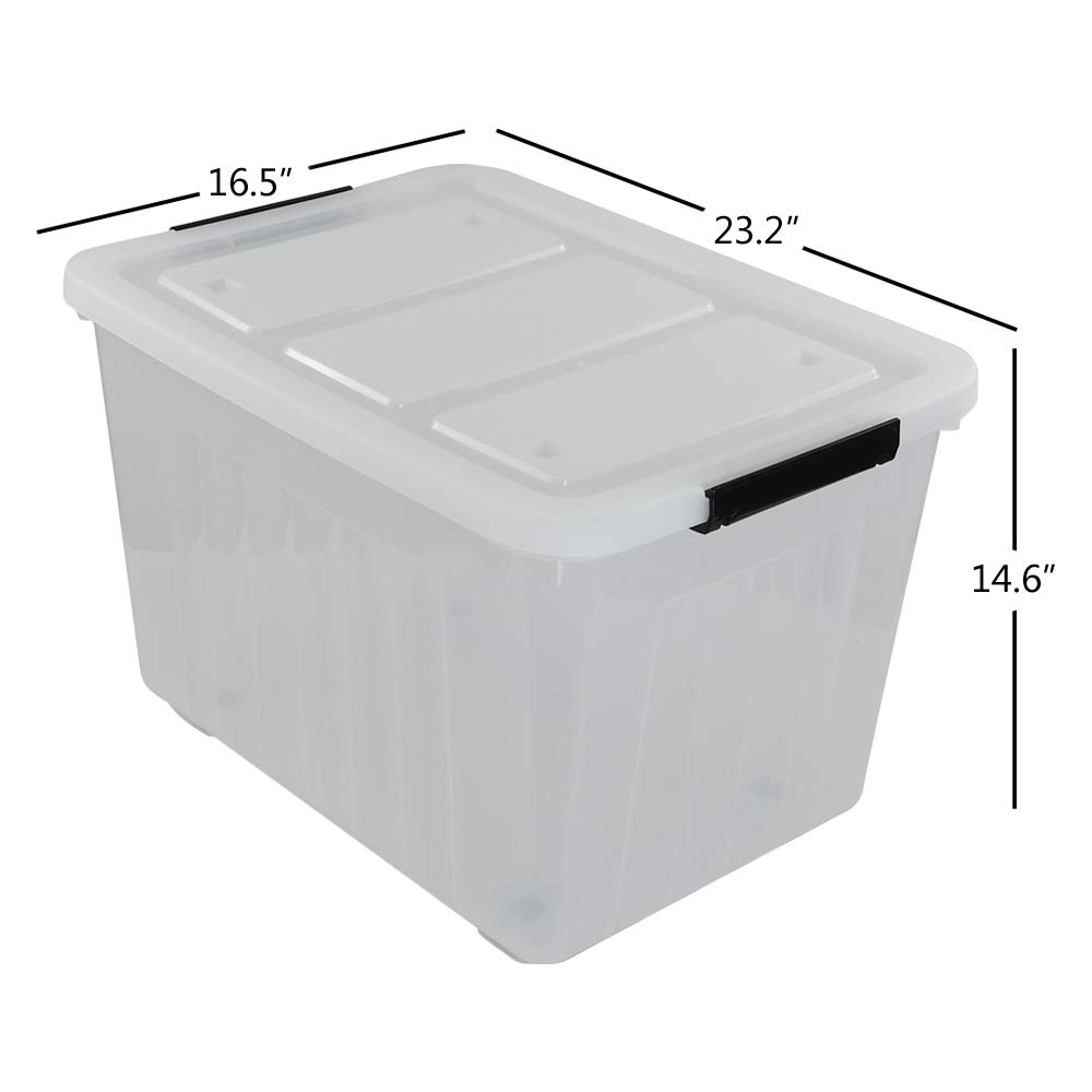 Kekow 70L Clear Storage Box with Wheels 4-Pack for Home & Office Organization