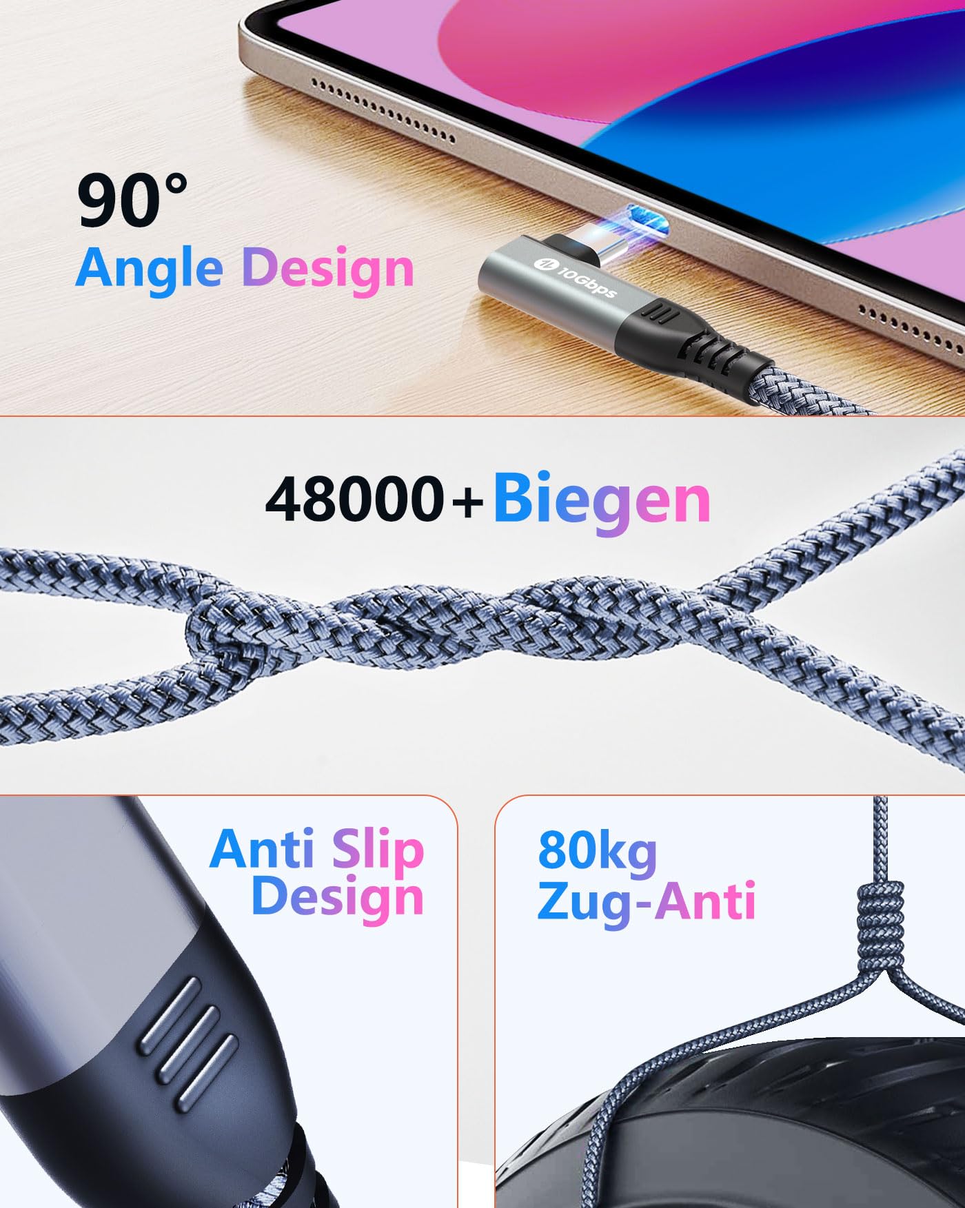 Fannoday 1.5FT USB C Cable 10Gbps Fast Charging for Galaxy S23 S22 SSD - Home & Office Use