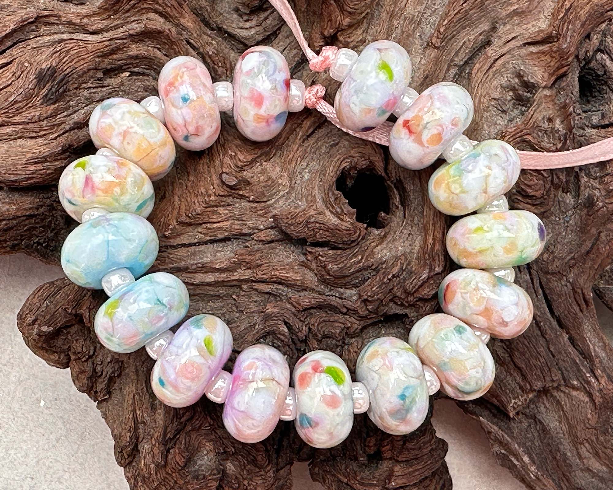 16 Pastel Mosaic Lampwork Glass Beads Set for Jewelry Making - DIY Bracelet, Necklace & Craft Projects - SRA Certified Artisan Beads