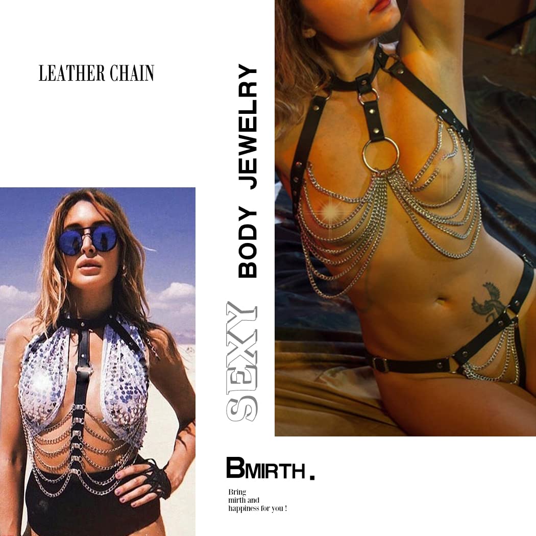 Punk Leather Chain Tassel Body Chain Bikini Harness - Stylish Waist Chain Body Jewelry for Women & Girls - Perfect for Music Festivals, Rave Parties and Gothic Fashion