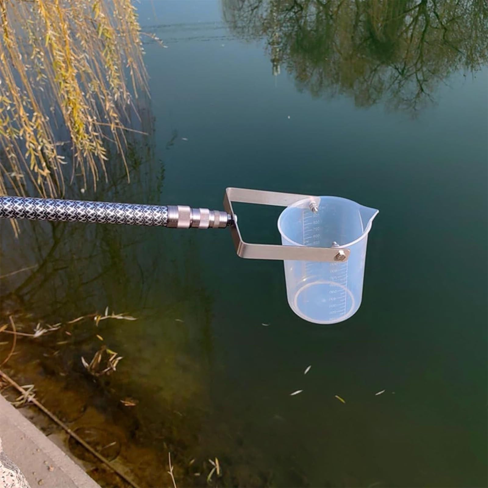 Stainless Steel Telescopic Water Sampler Dipper - 1000ml Capacity, Extendable from 1.25m to 5m (4ft to 16.4ft) - Perfect for Pond, Lake, River & Laboratory Water Testing - Includes Pendulum Beaker & Ladle (Plastic Handle)