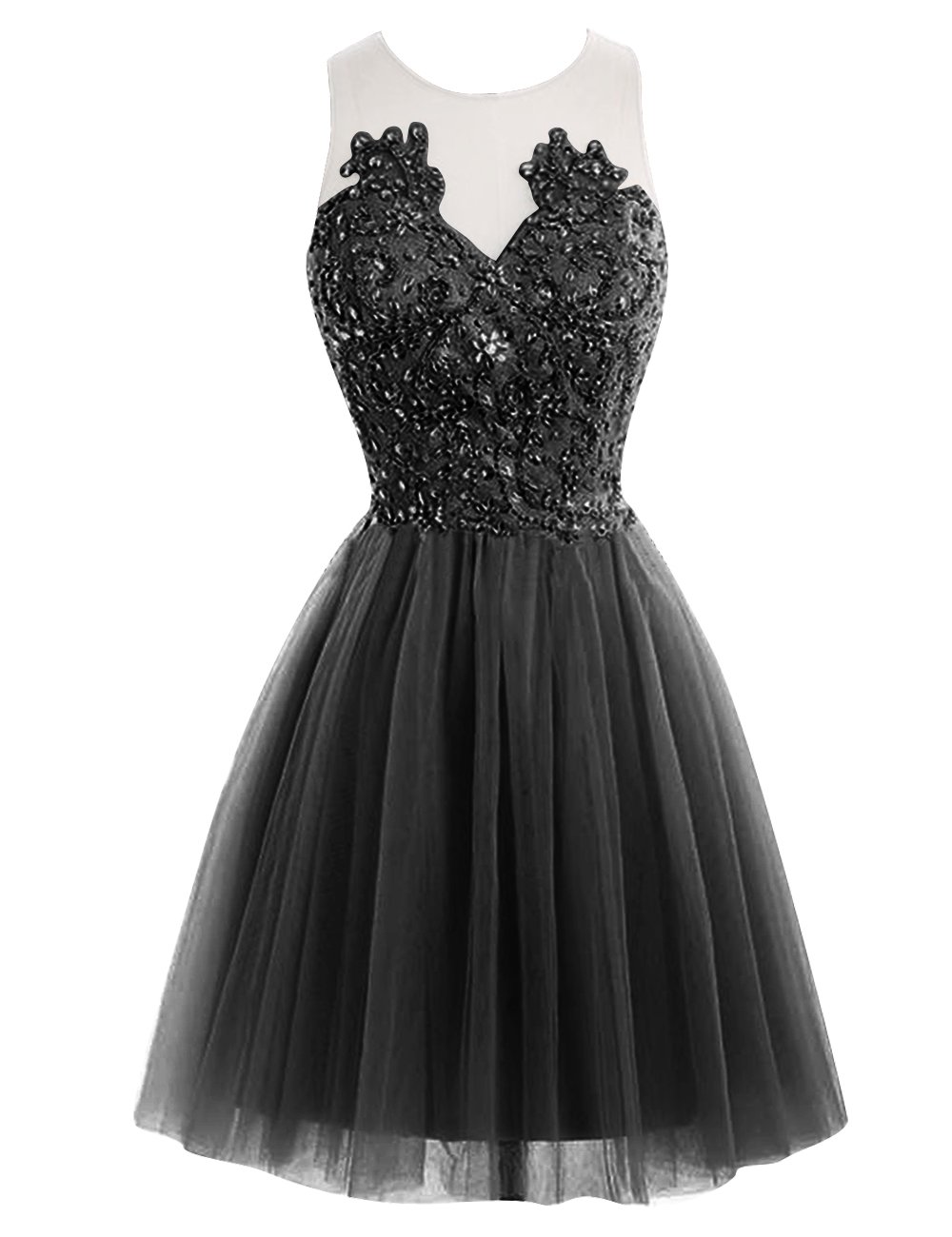 JAEDEN Short Lace Homecoming Dress - Tulle Prom Party Gown with See-Through Back | Sleeveless Cocktail Dress for Women | Perfect for Dances, Weddings & Formal Events