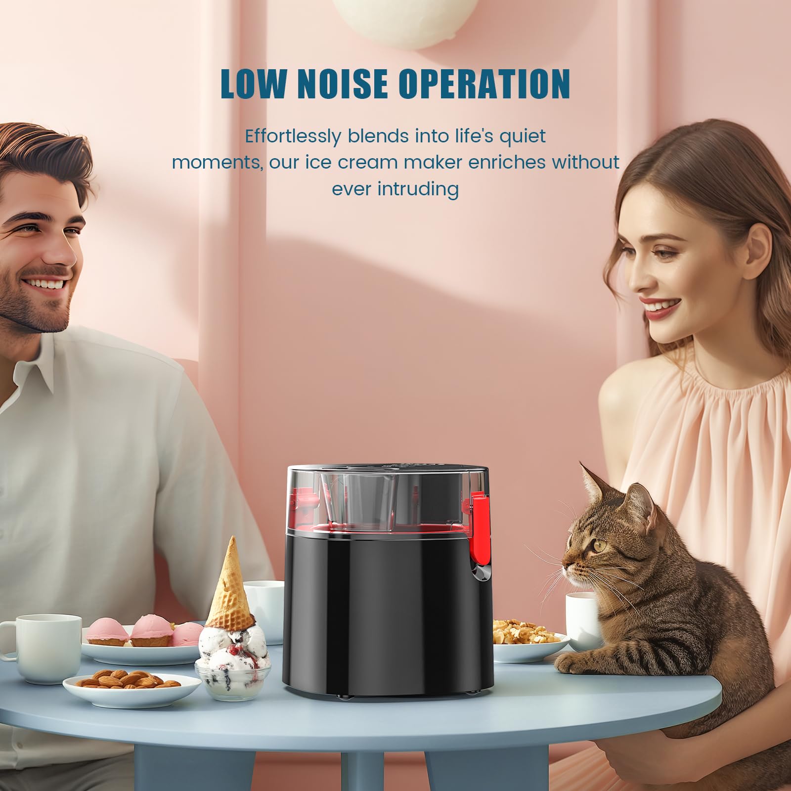 Electric Ice Cream Maker Machine - 1.5 Quart Frozen Yogurt & Gelato Maker with Double Insulated Freezer Bowl, LCD Display & Timer - Fast Homemade Ice Cream Maker for Parties, Desserts, Family Gatherings - Easy to Clean (Black & Red)