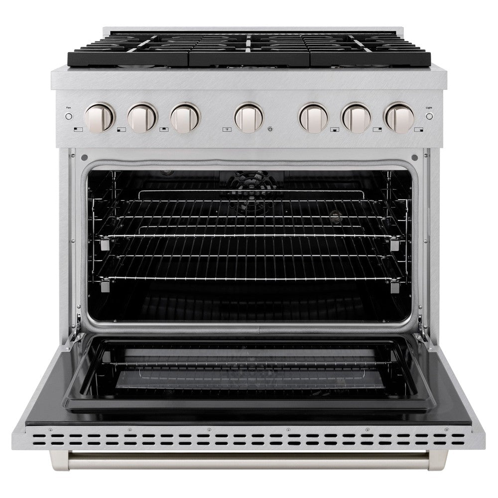 ZLINE 36-inch 5.2 cu. ft. Dual Fuel Range with 6 Burner Gas Cooktop & Electric Convection Oven - Satin Stainless Steel (SDRS 36) | Professional Kitchen Appliance for Home Chefs & Cooking Enthusiasts | Perfect for Baking, Roasting & Large Family Meals