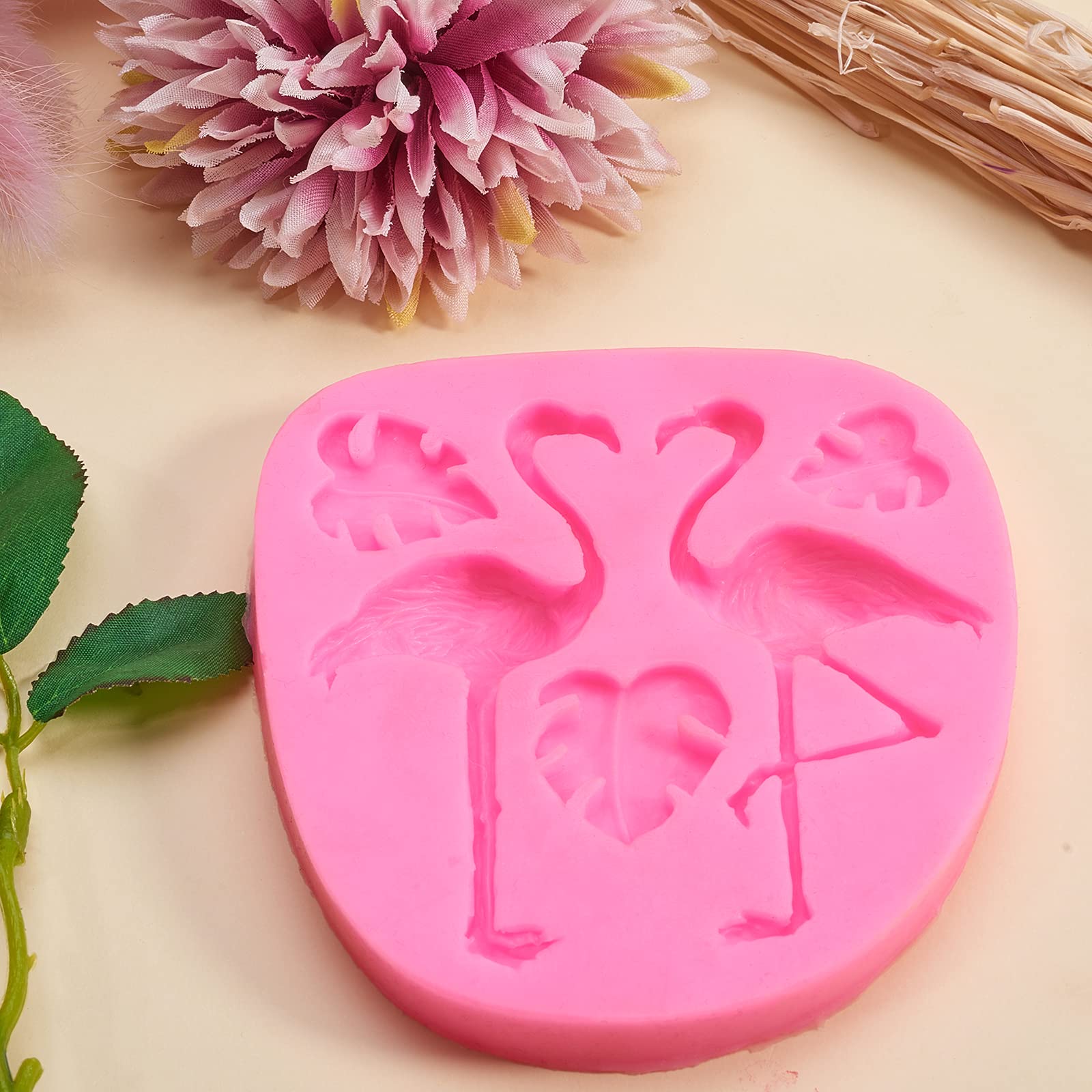 Premium 2-Piece Food Grade Silicone Flamingo & Monstera Leaf Molds for DIY Jewelry Making, Cake Decorating, Fondant Crafts - 105x95mm - Perfect for Home Baking, Wedding Cake Toppers, and Resin Art Projects