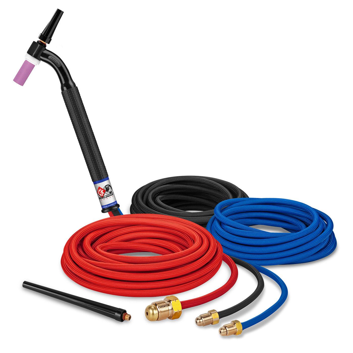 CK Worldwide 250A 3-Piece Water Cooled TIG Torch Kit with Super Flex Cable (25ft) - Premium Welding Torch for Metal Fabrication, Automotive Repair & Industrial Welding Projects