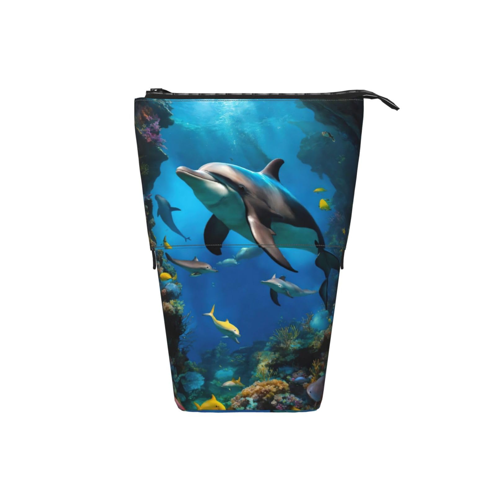 3D Underwater World Fish Dolphin Print Telescopic Pencil Case - Versatile Stationery & Makeup Storage Organizer for School, Office, Travel & Art Supplies | Waterproof & Durable Design