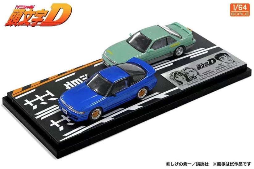 1:64 Scale Initial D Anime Car Model Set - Iketani Koichiro (Nissan Silvia S13) & Sato Mako (Nissan Silvia S180) - Perfect for Anime Collectors, Racing Fans, and Display Shelves