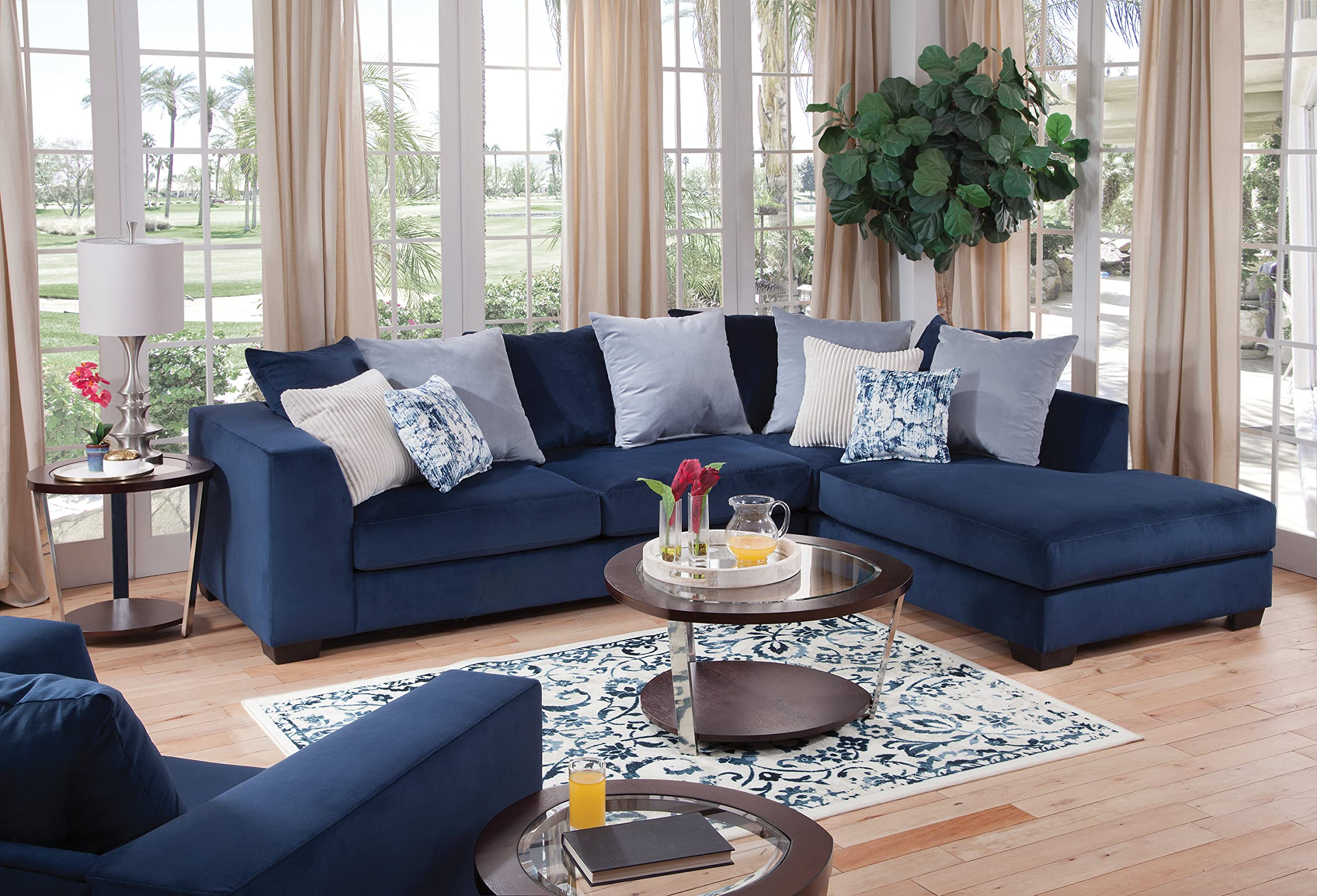 L-Shaped Sectional Sofa with Pillows - Blue Casual Comfort for Living Room